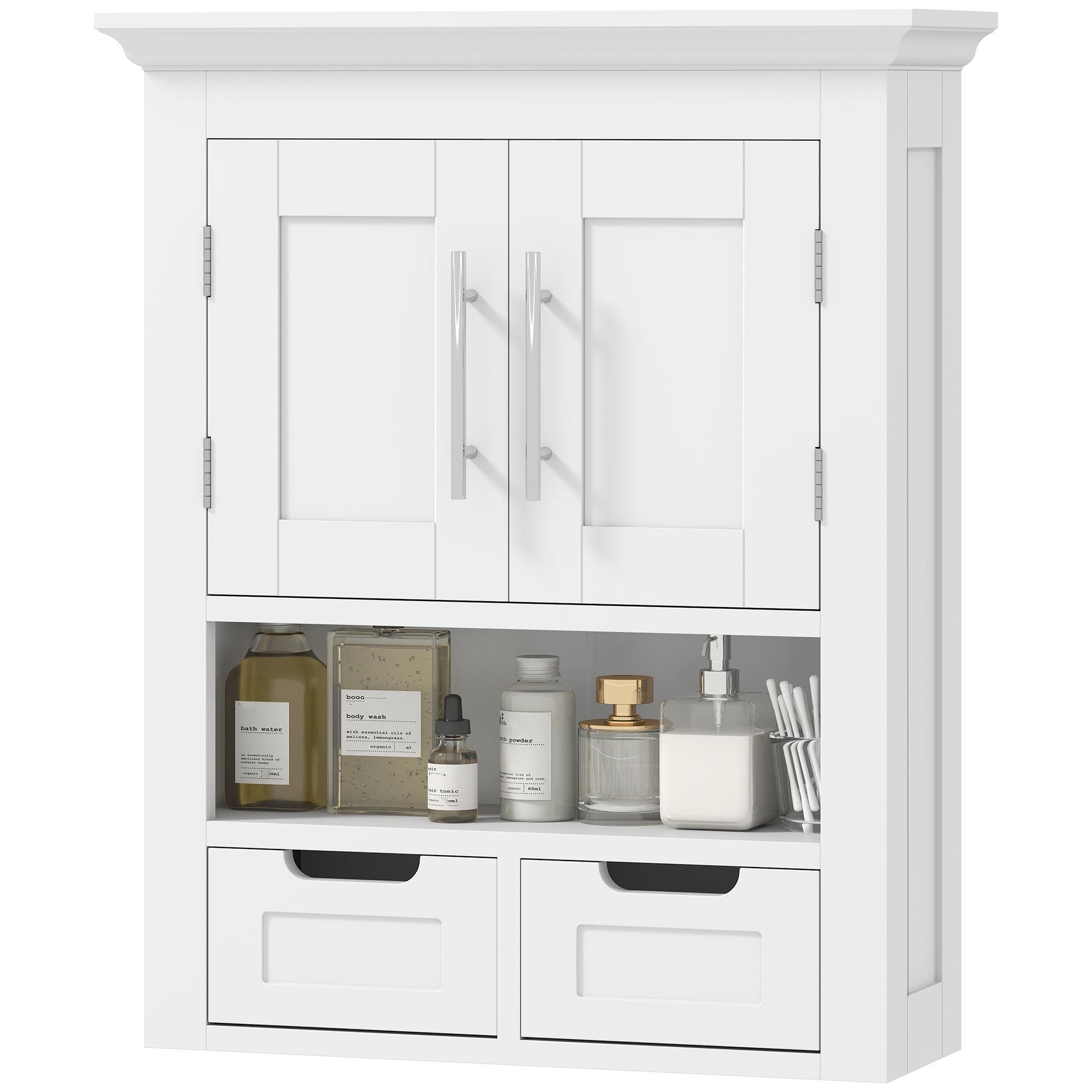 White Crown Molding Bathroom Cabinet with Adjustable Shelf