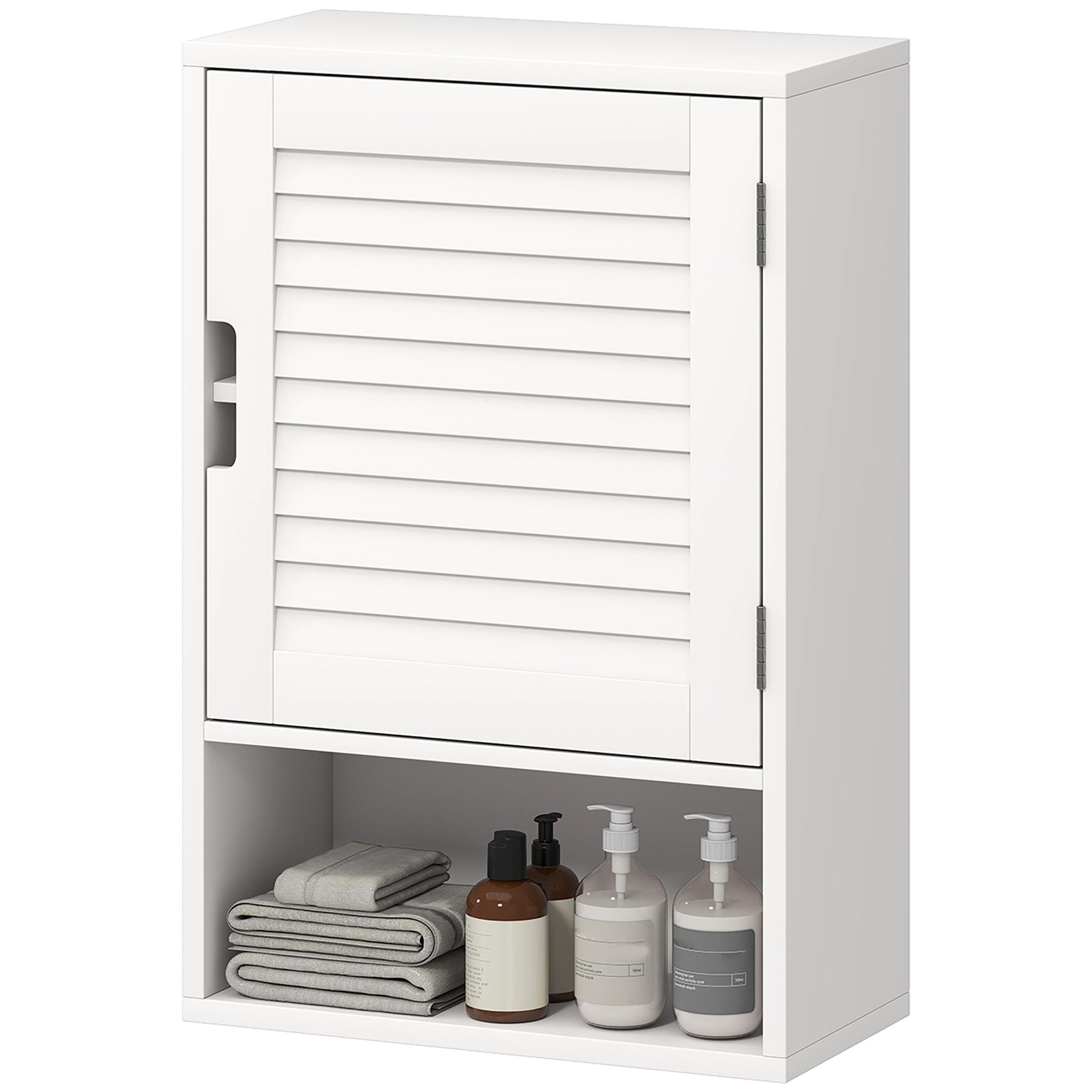 White Louvered Bathroom Cabinet with Adjustable Shelves