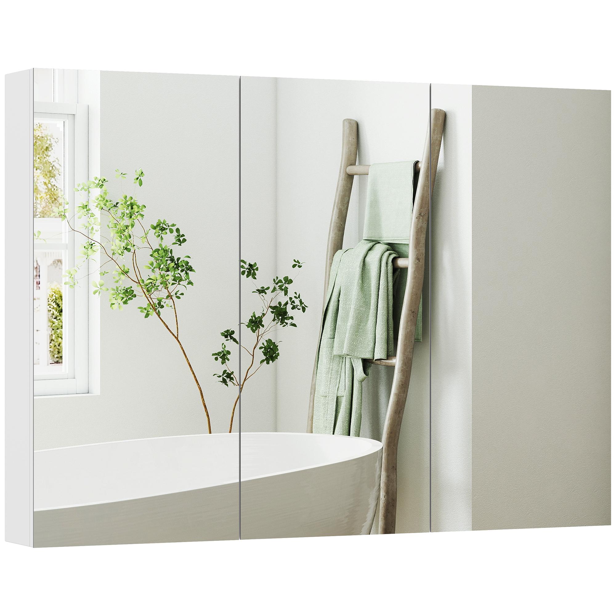 White 36 Inch Mirror Cabinet with Six Shelves