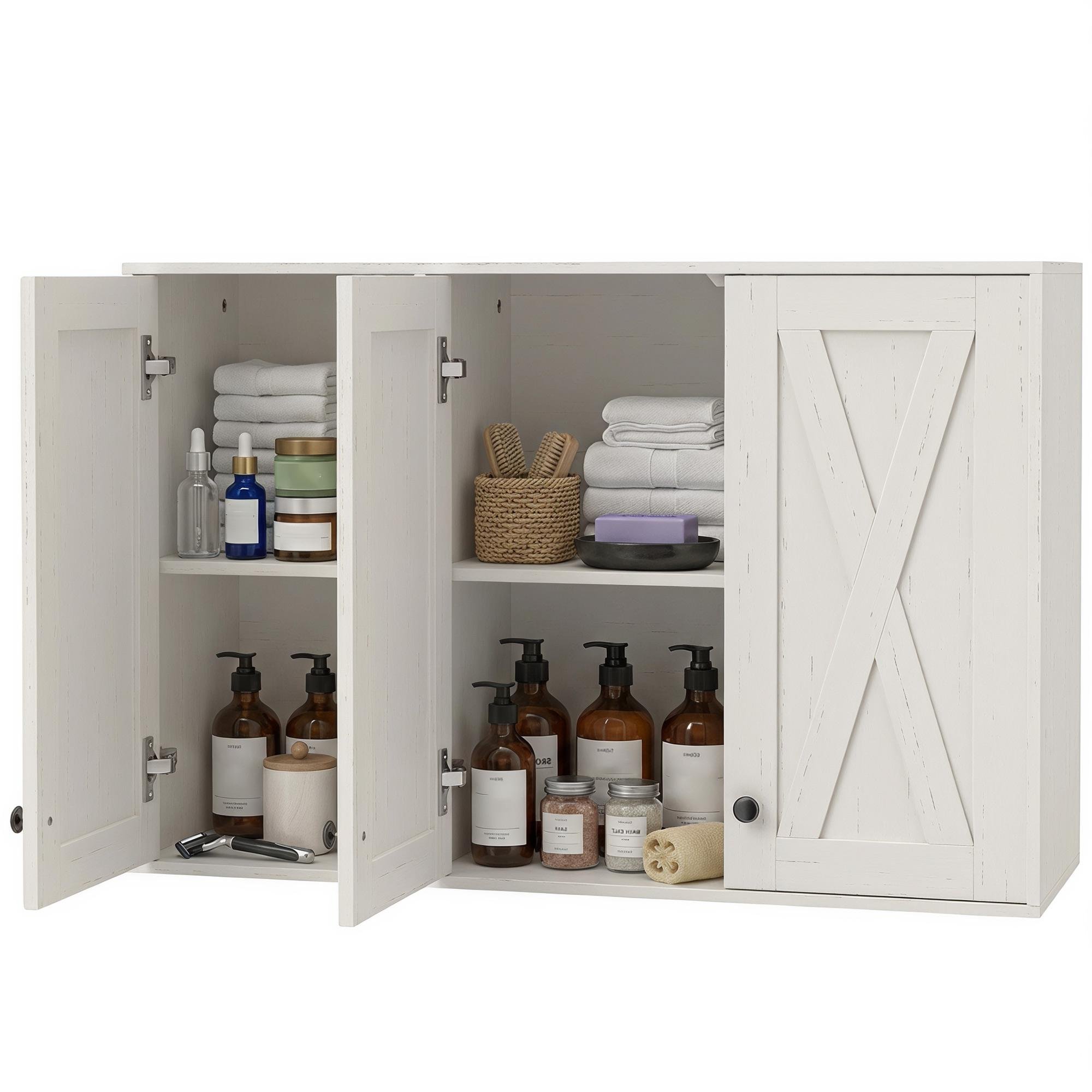 White Three Door Wall Cabinet with Adjustable Shelves