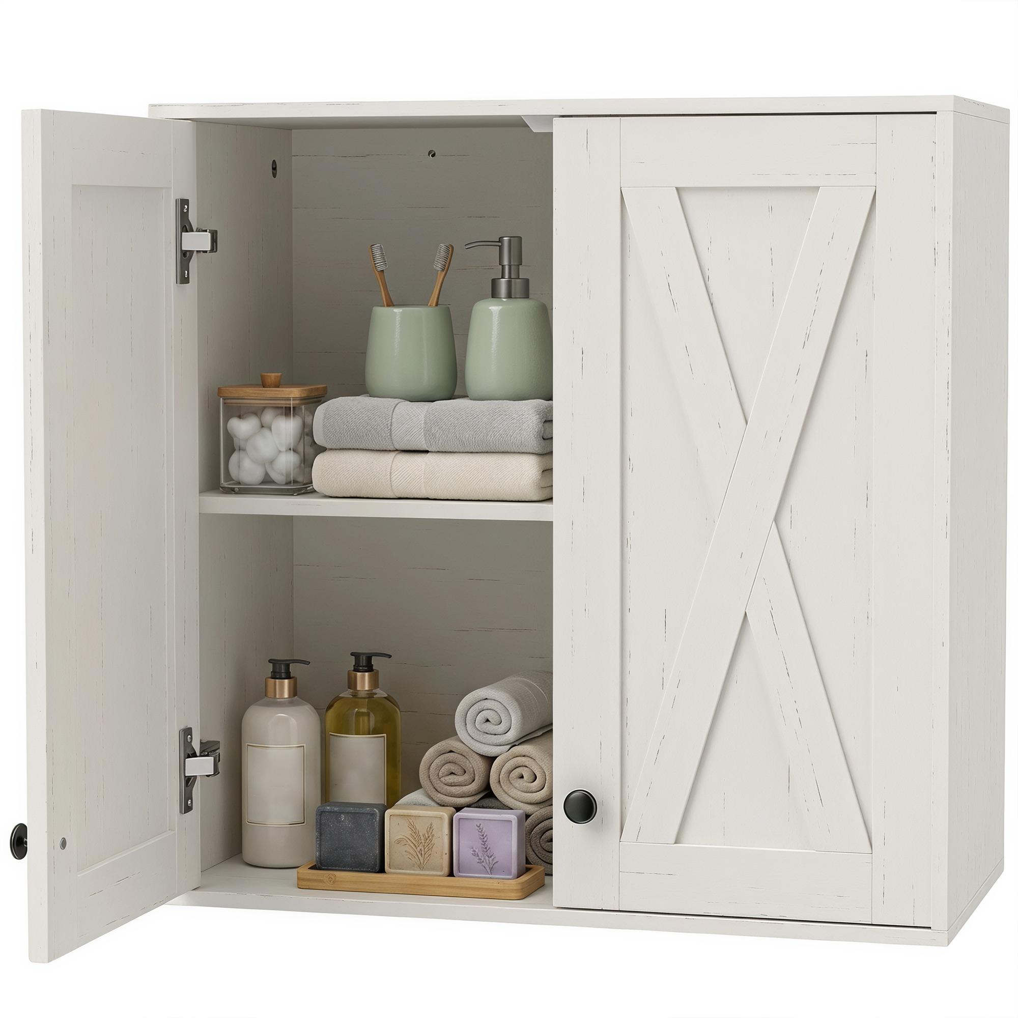 White Two Door Bathroom Cabinet with Adjustable Shelves