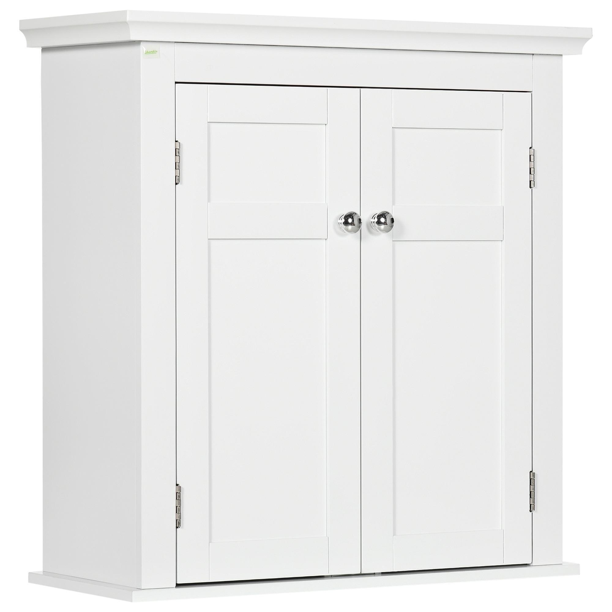 White Bathroom Wall Storage Cabinet with Adjustable Shelves