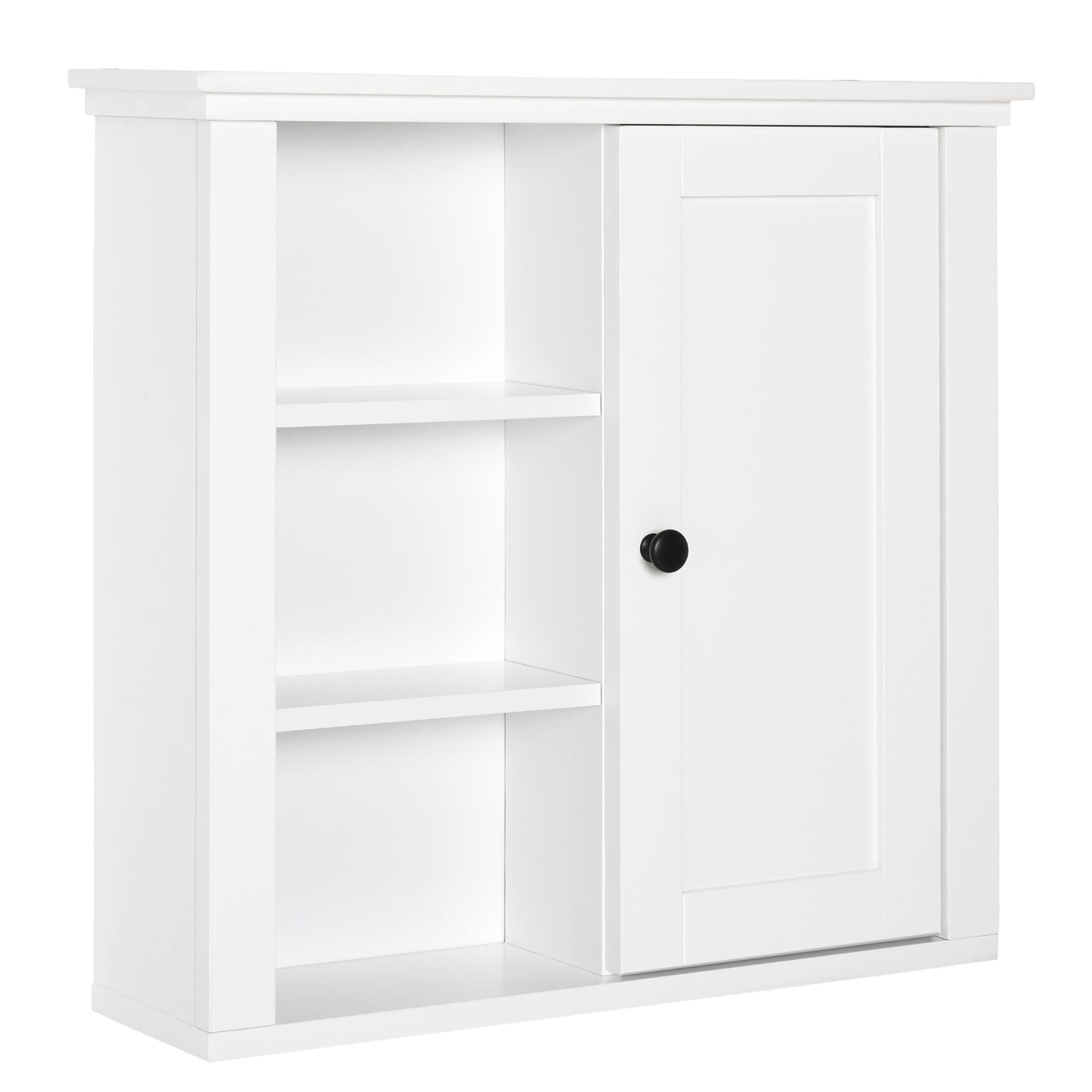 White Open Shelf Cabinet with Wall-Mounted Storage