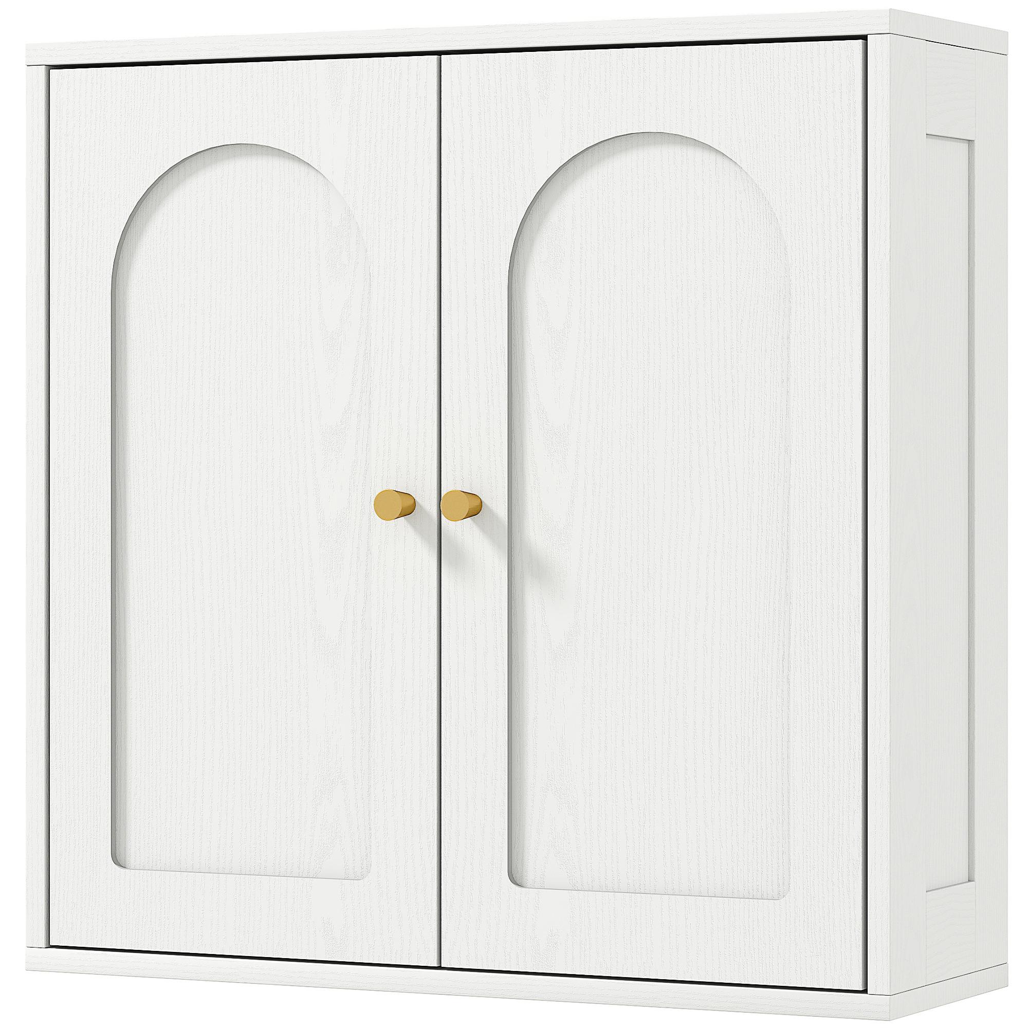 White arched door wall cabinet with two shelves