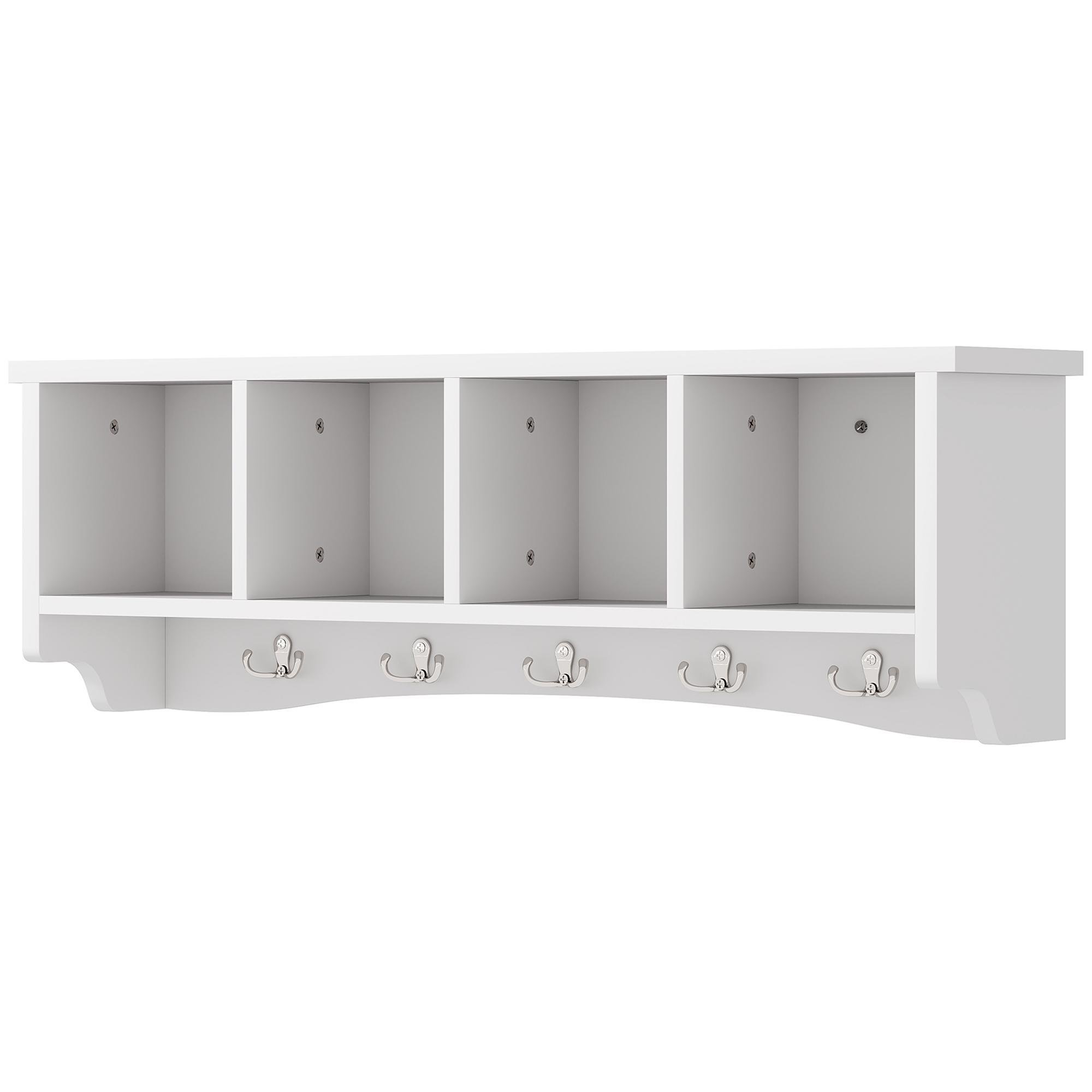 White Wall Coat Rack Shelf with 5 Double Hooks