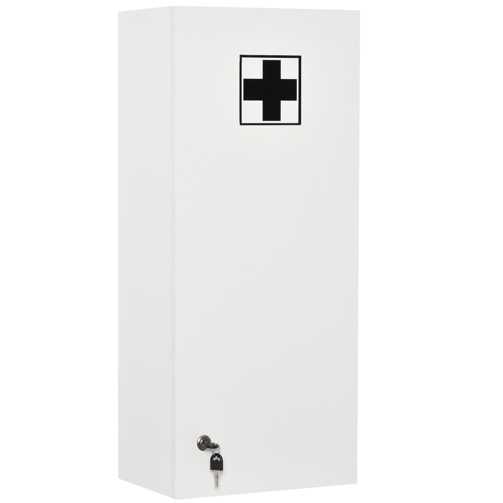 White Five Tier Medicine Cabinet, Lockable Wall Storage