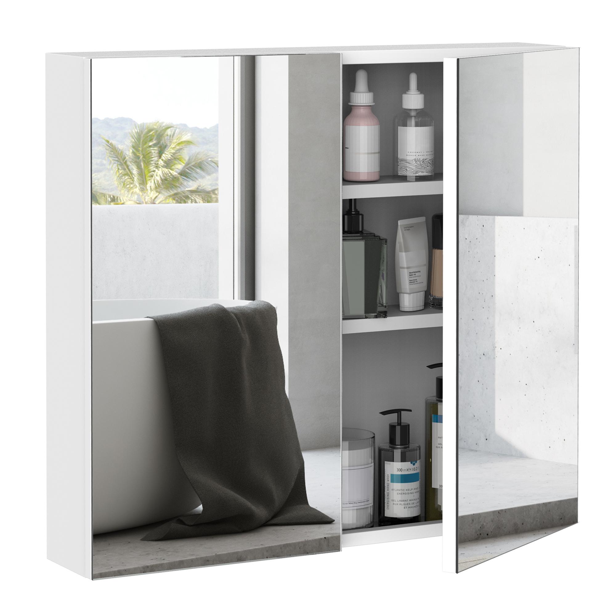 White Metal Mirror Cabinet with 3-Tier Bathroom Storage