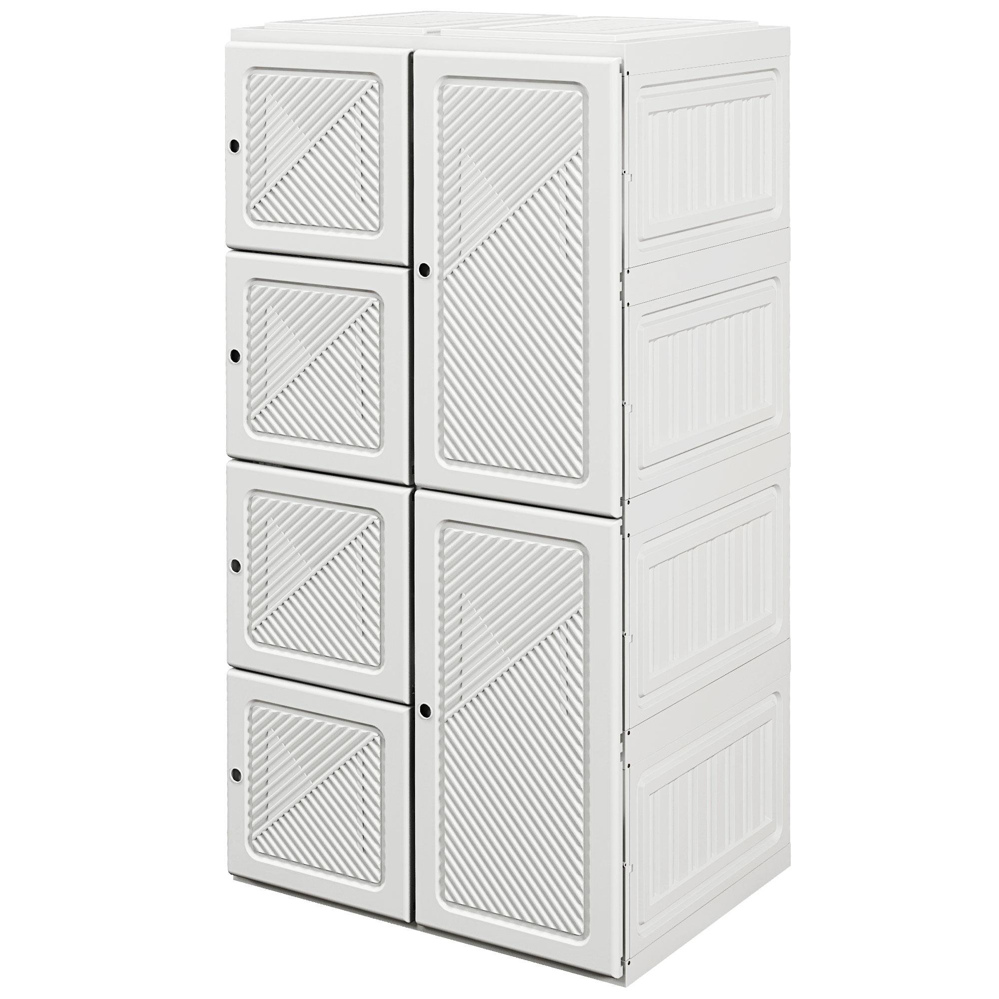 White 8-Compartment Storage Wardrobe with Magnetic Doors