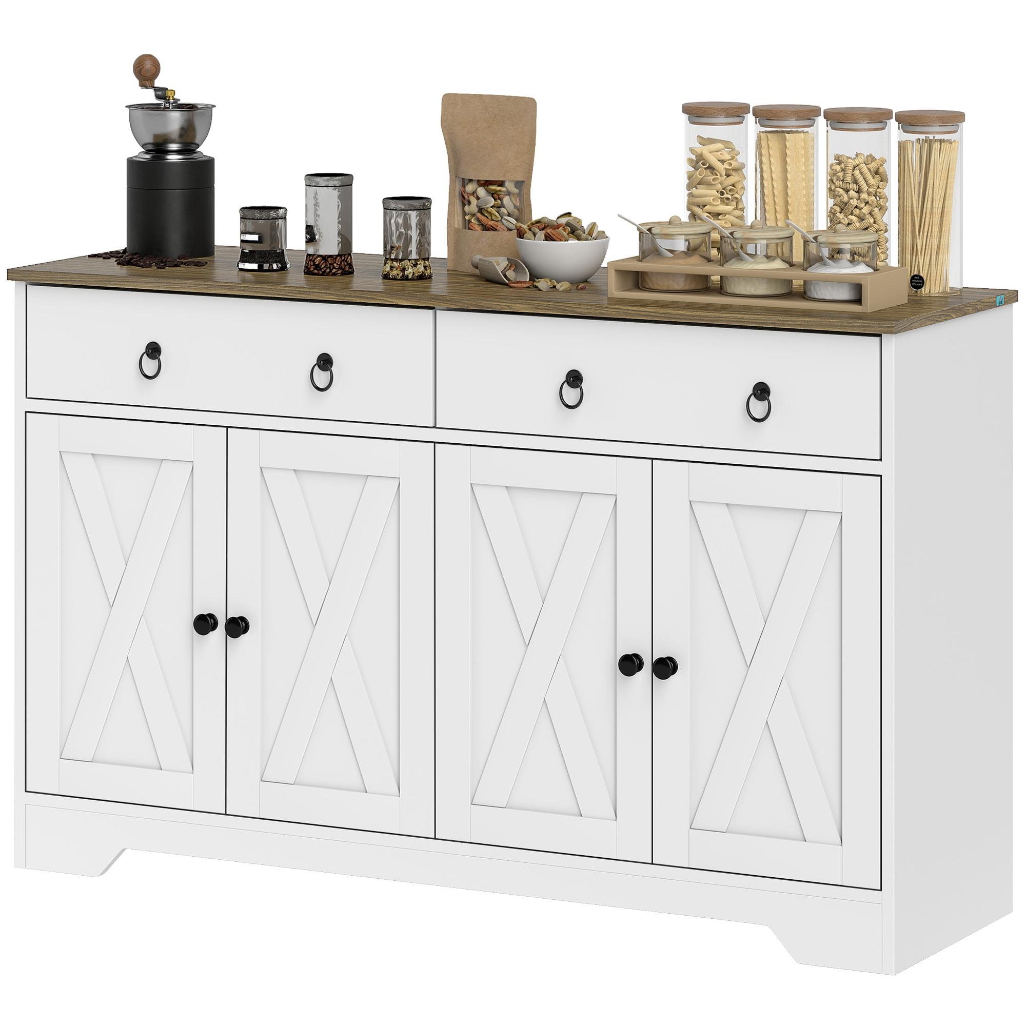 White Wood Grain Bar Cabinet with Adjustable Shelves