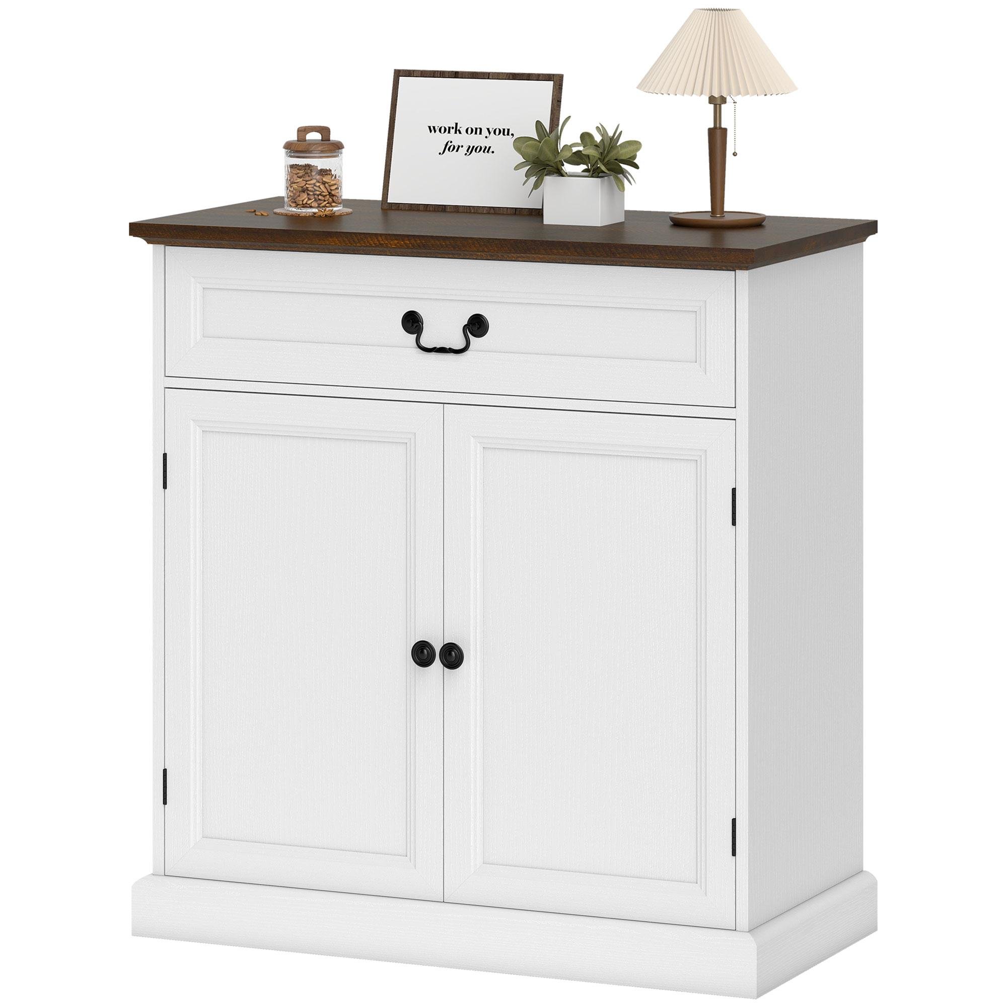 White Wood Grain Buffet Cabinet with Quiet Drawer