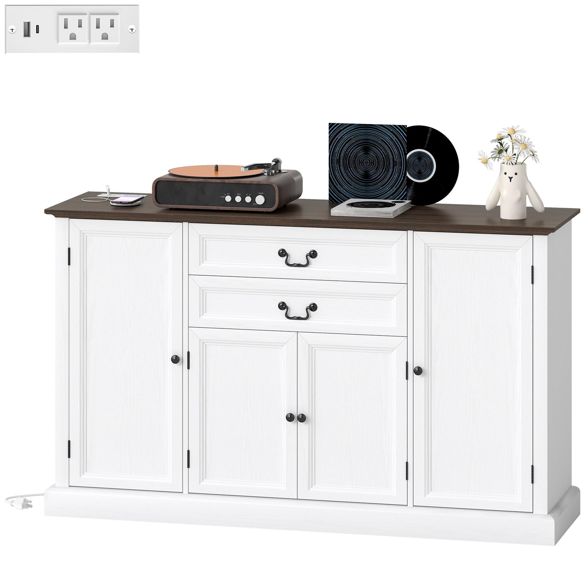 White Powered Buffet Cabinet, 57.9-Inch