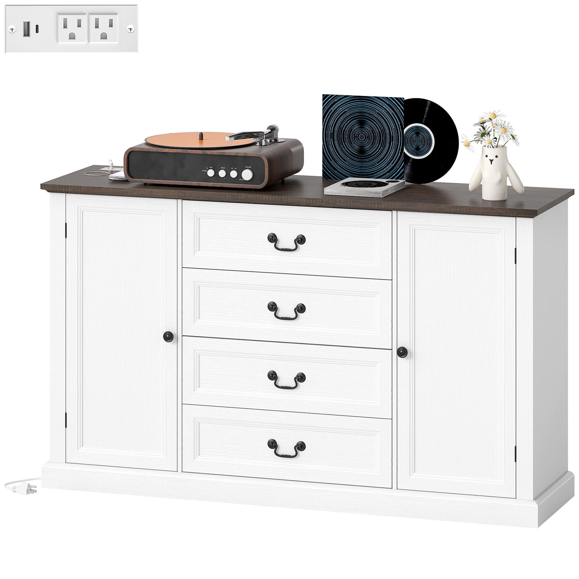 White Charging Buffet with Built-In Power Strip