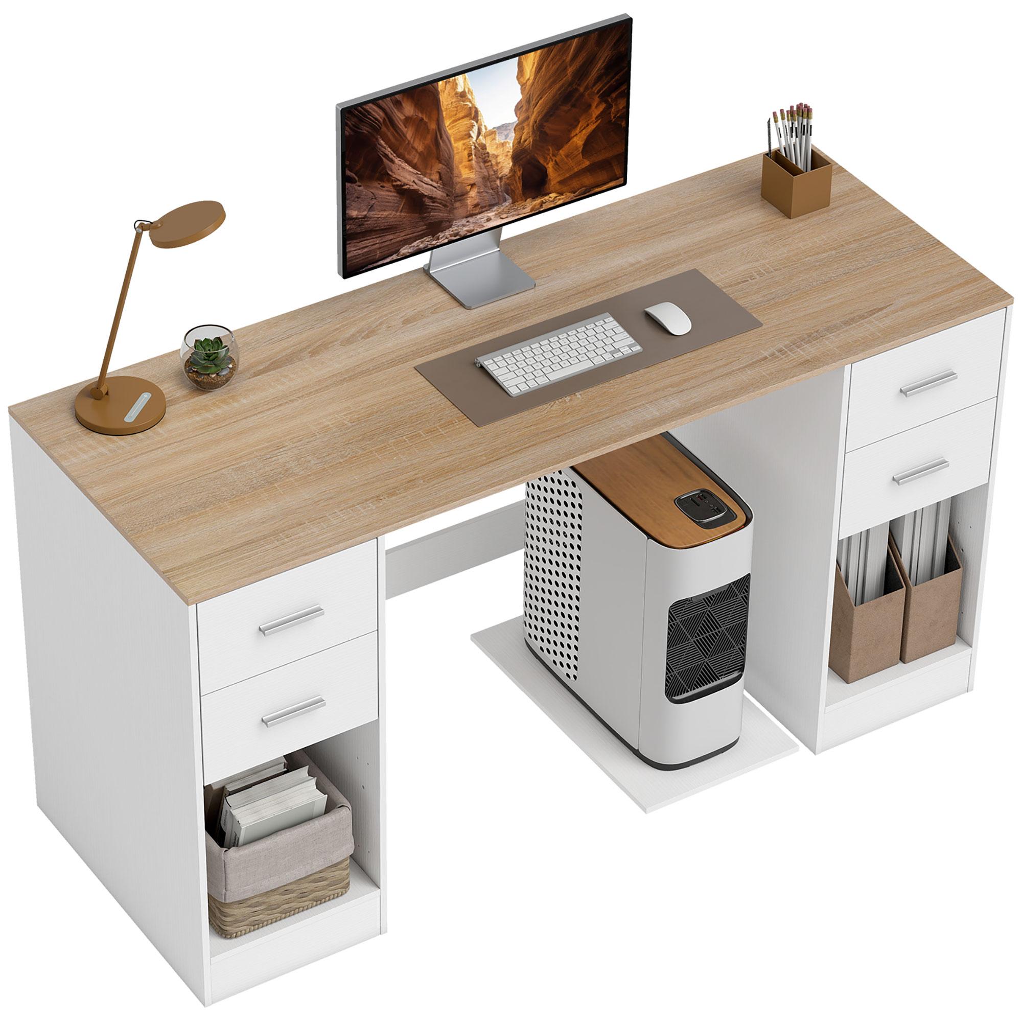 White 55 Inch Storage Desk with Reversible Drawers