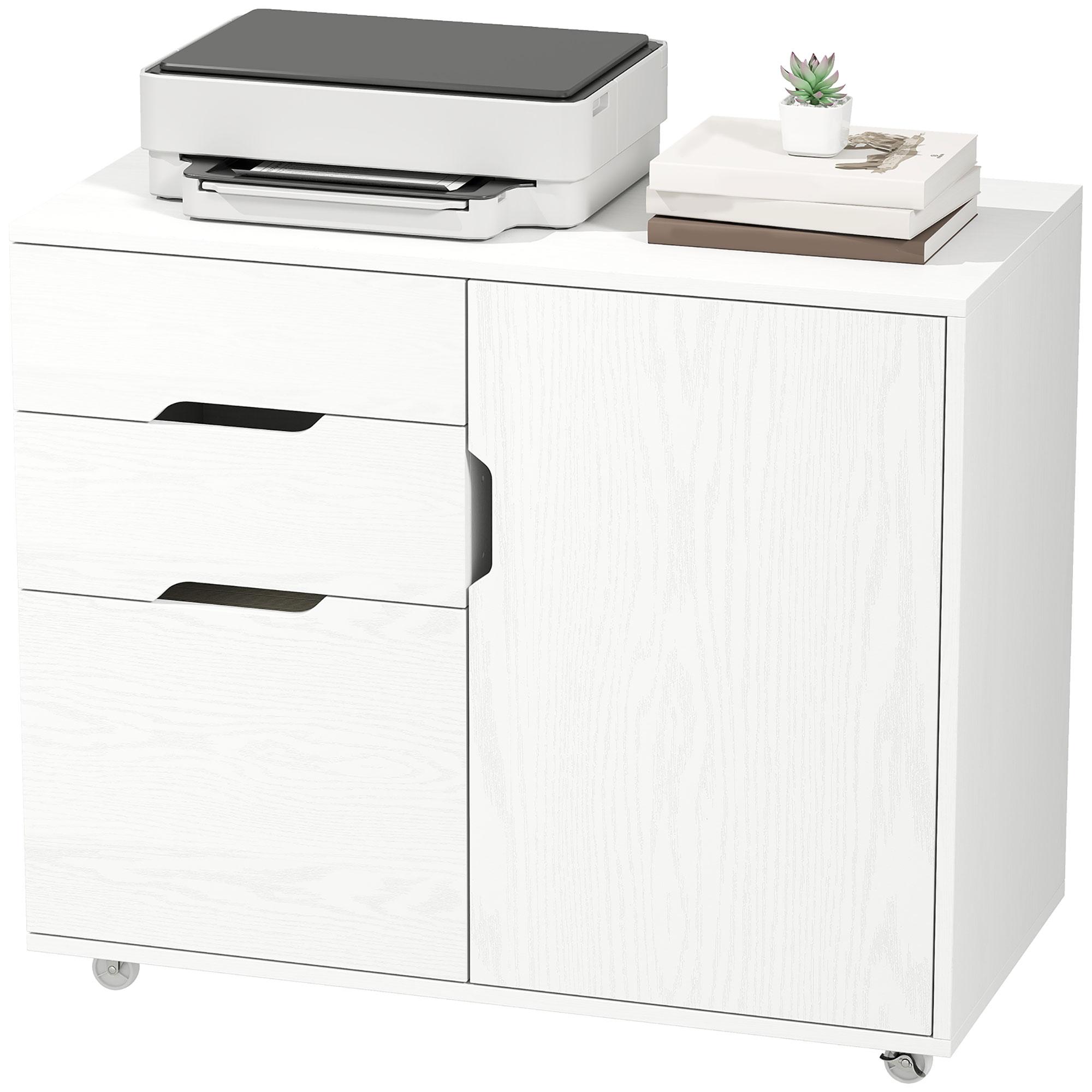 White Wood Grain Office Cabinet with File Drawer, 80 cm