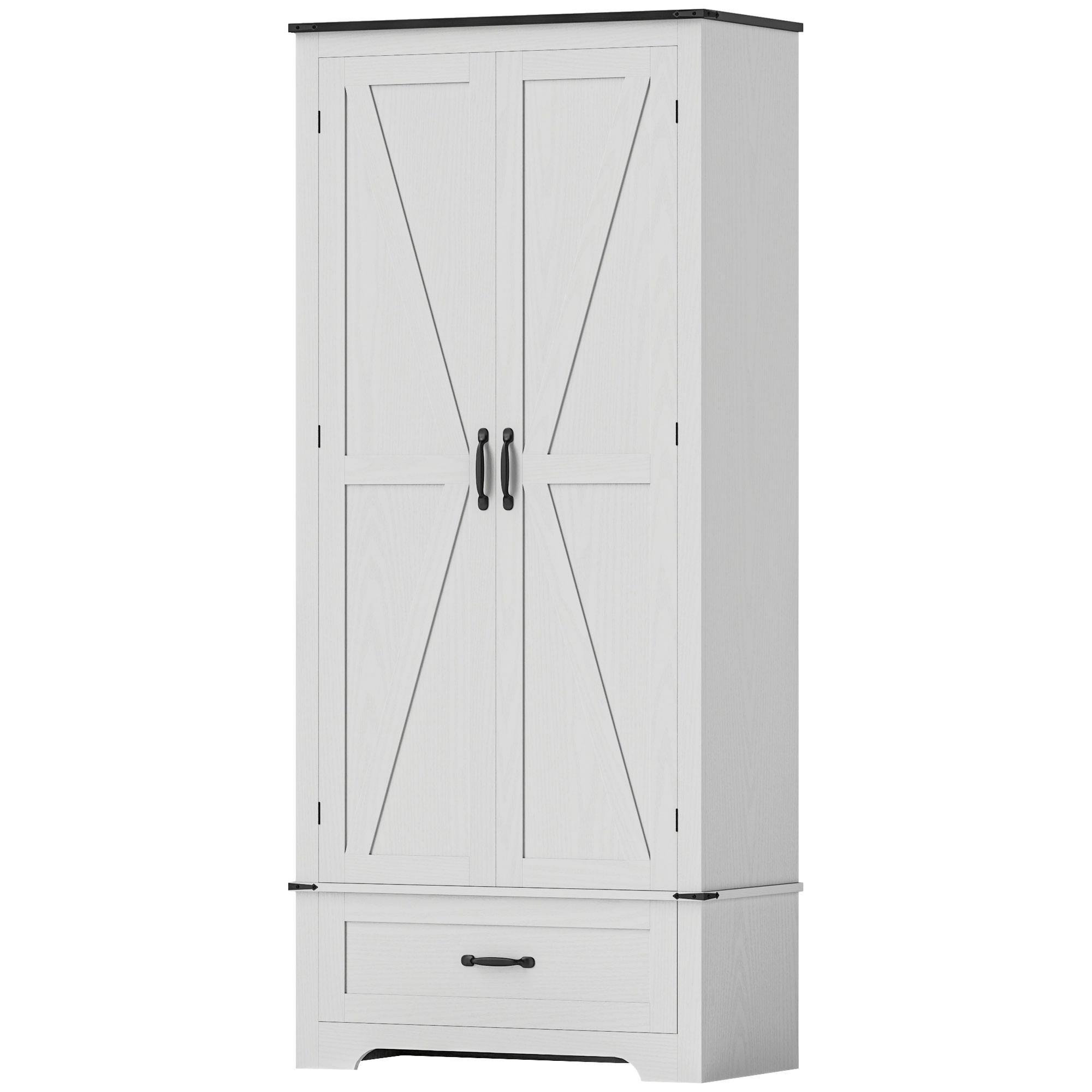 White Pantry Cabinet with Drawer and Adjustable Shelves