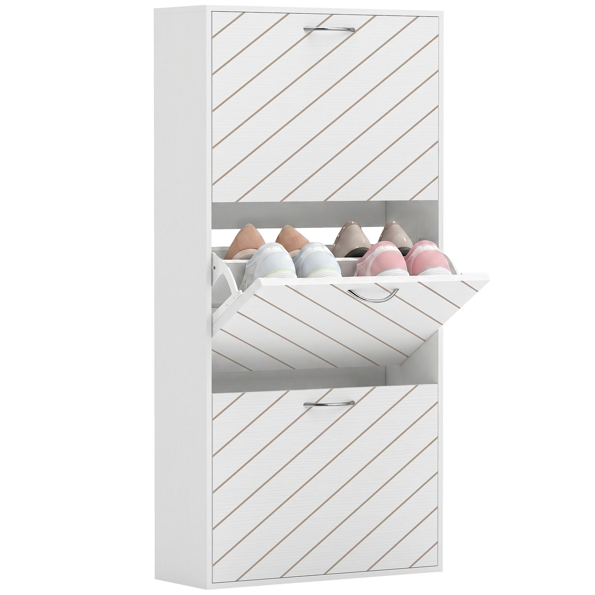 White 3 Flip Shoe Cabinet for Narrow Entryways