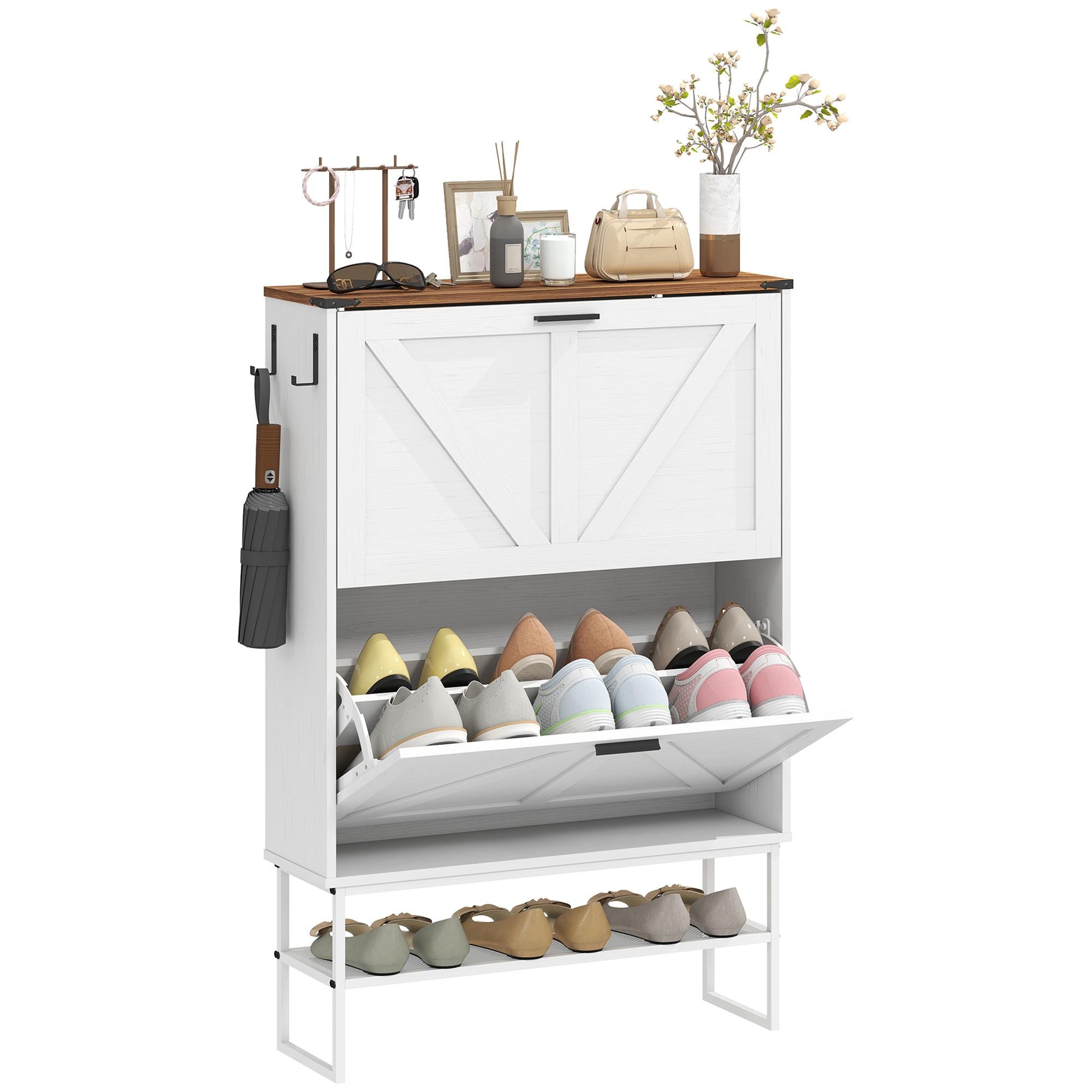 White Wood Grain Flip Cabinet for 15-20 Pairs