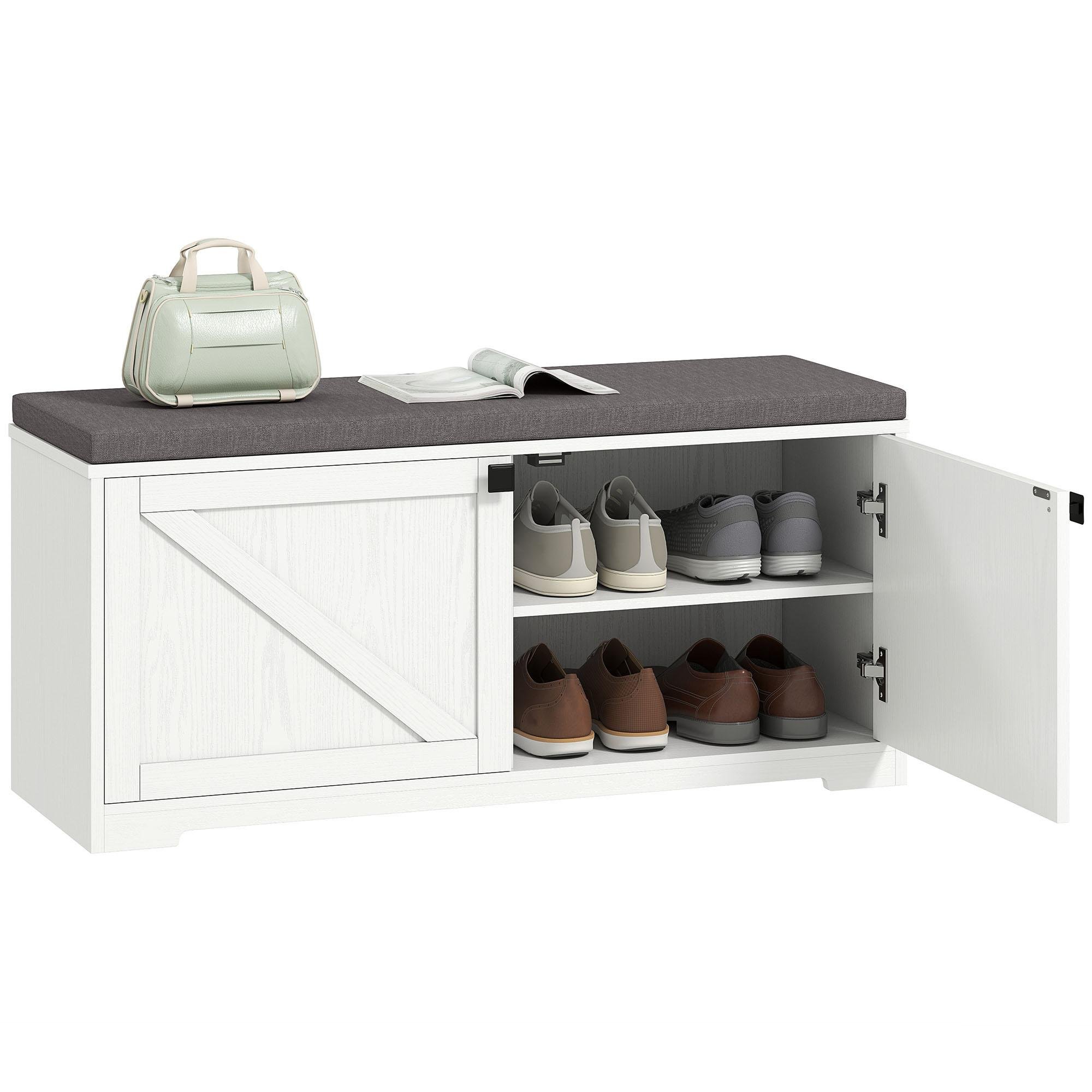 White Cushioned 8 Pair Bench with Shoe Storage