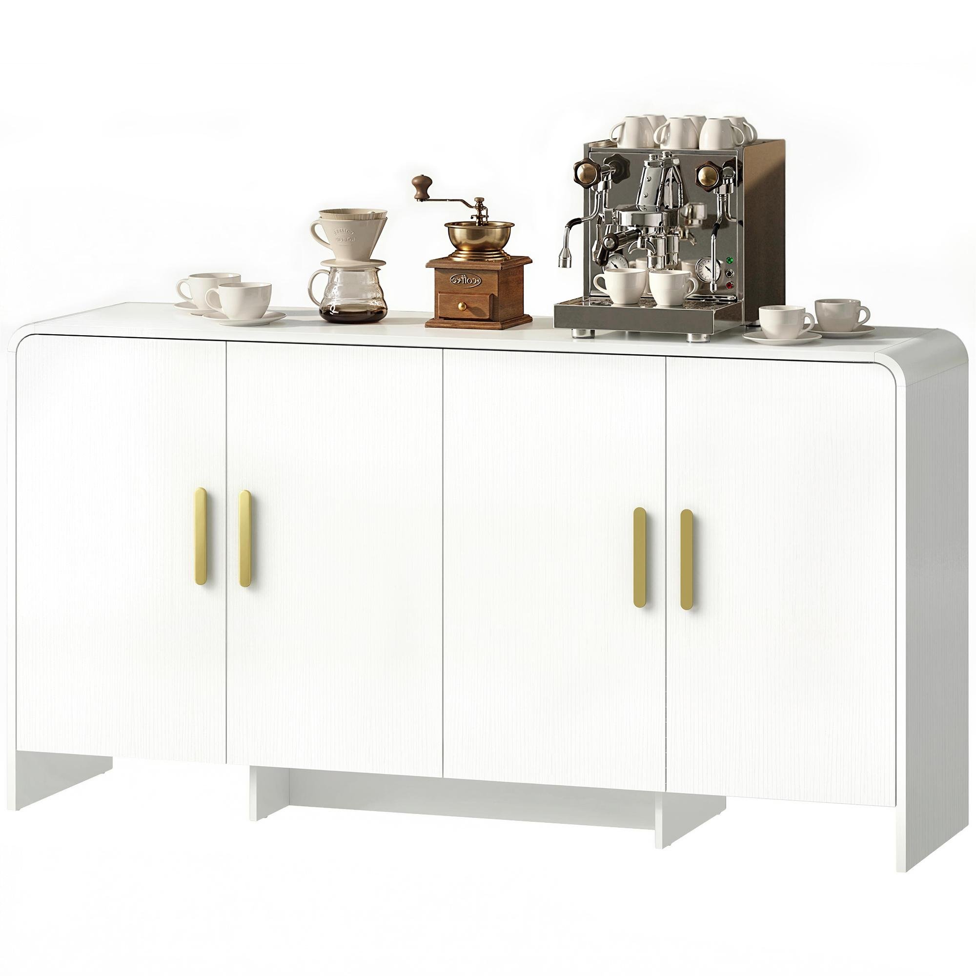 White Curved 60 Inch Sideboard with Hidden Storage