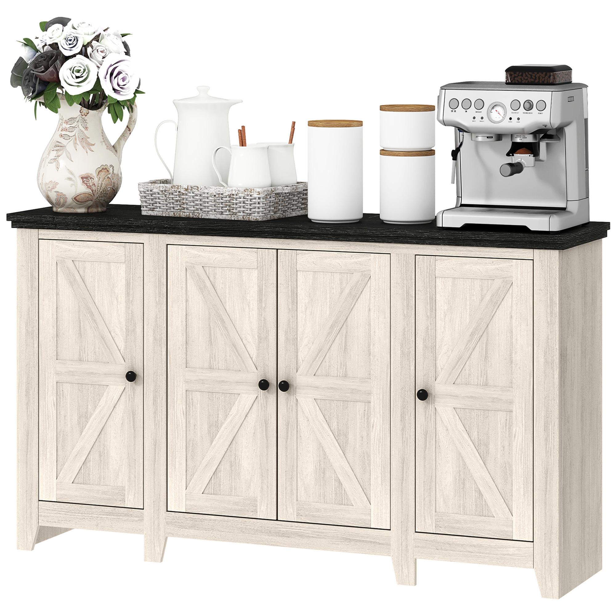 White Wood Grain Buffet with Adjustable Shelves, 47.2-Inch