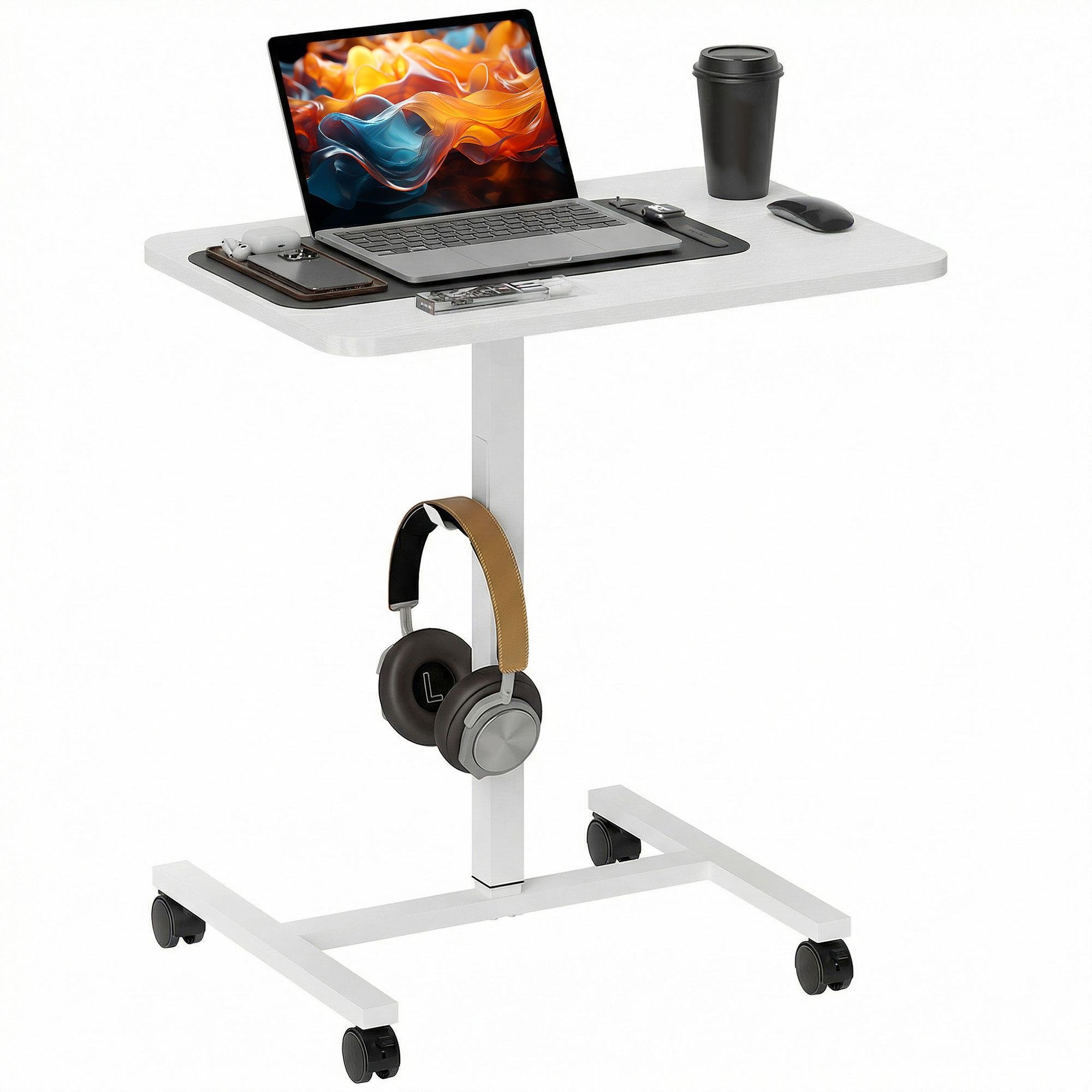 White Wood Grain Standing Desk, Adjustable 28-Inch Workstation