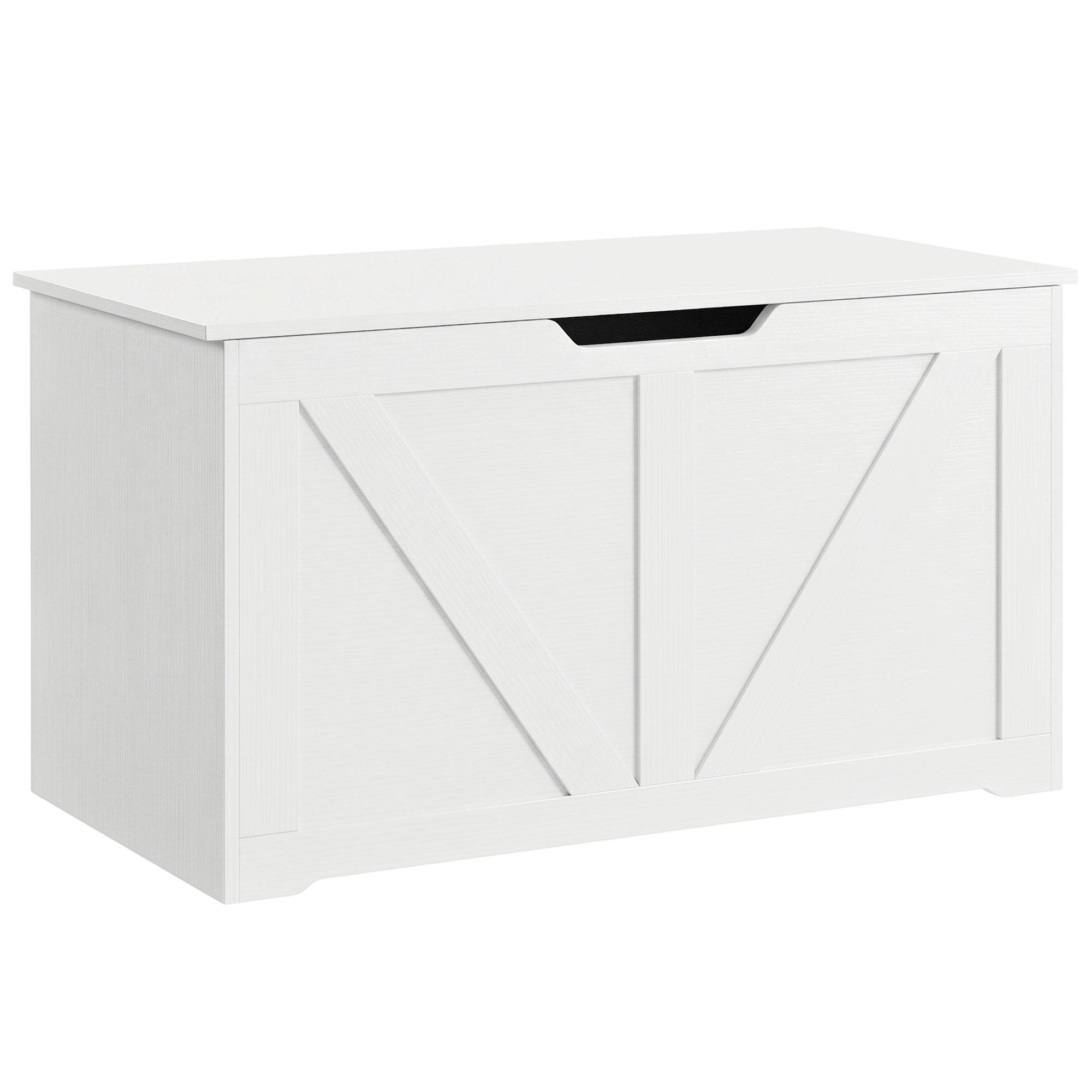White Wood Grain Storage Chest with Safety Hinge