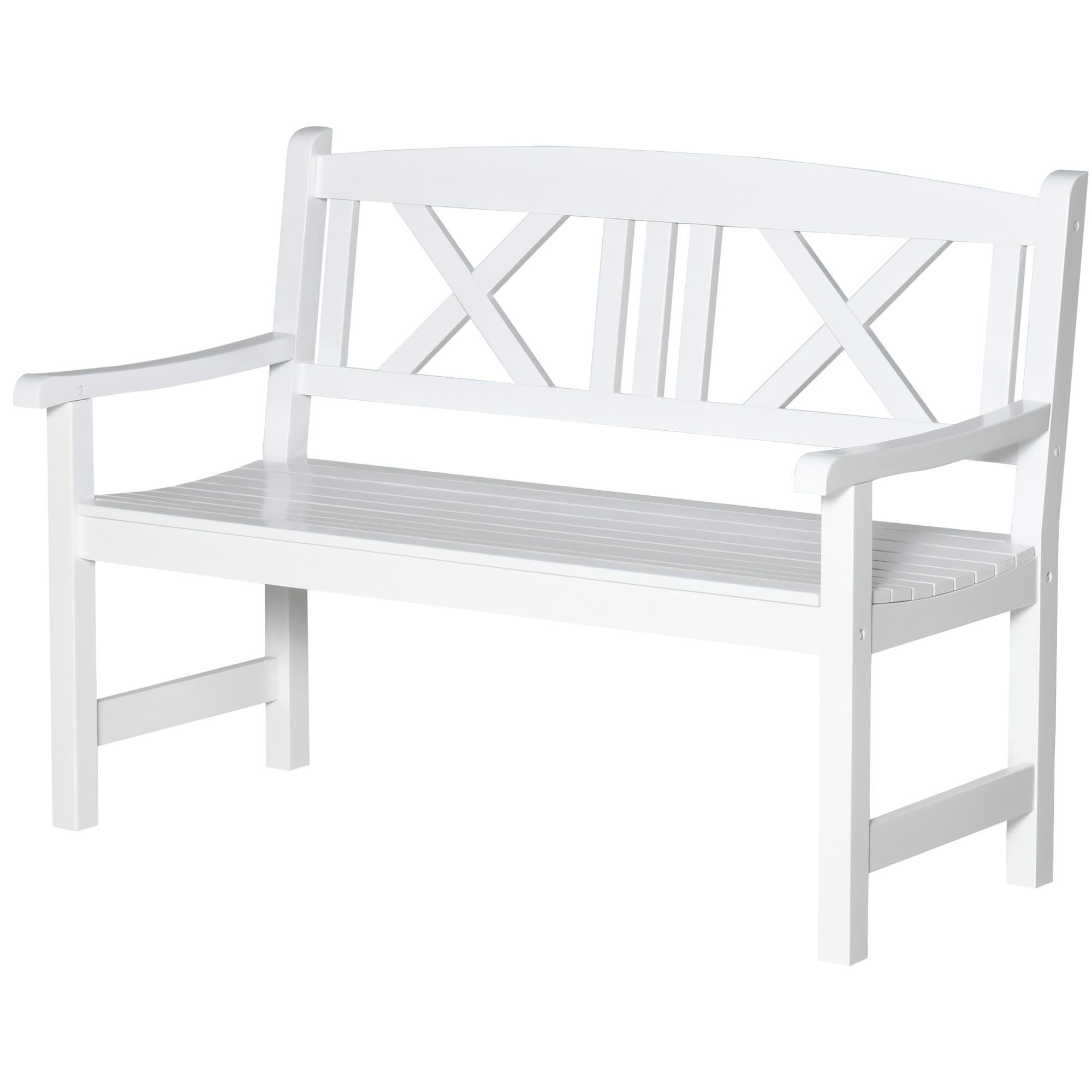 White Poplar Wood Garden Bench with X-Shape Back for Two
