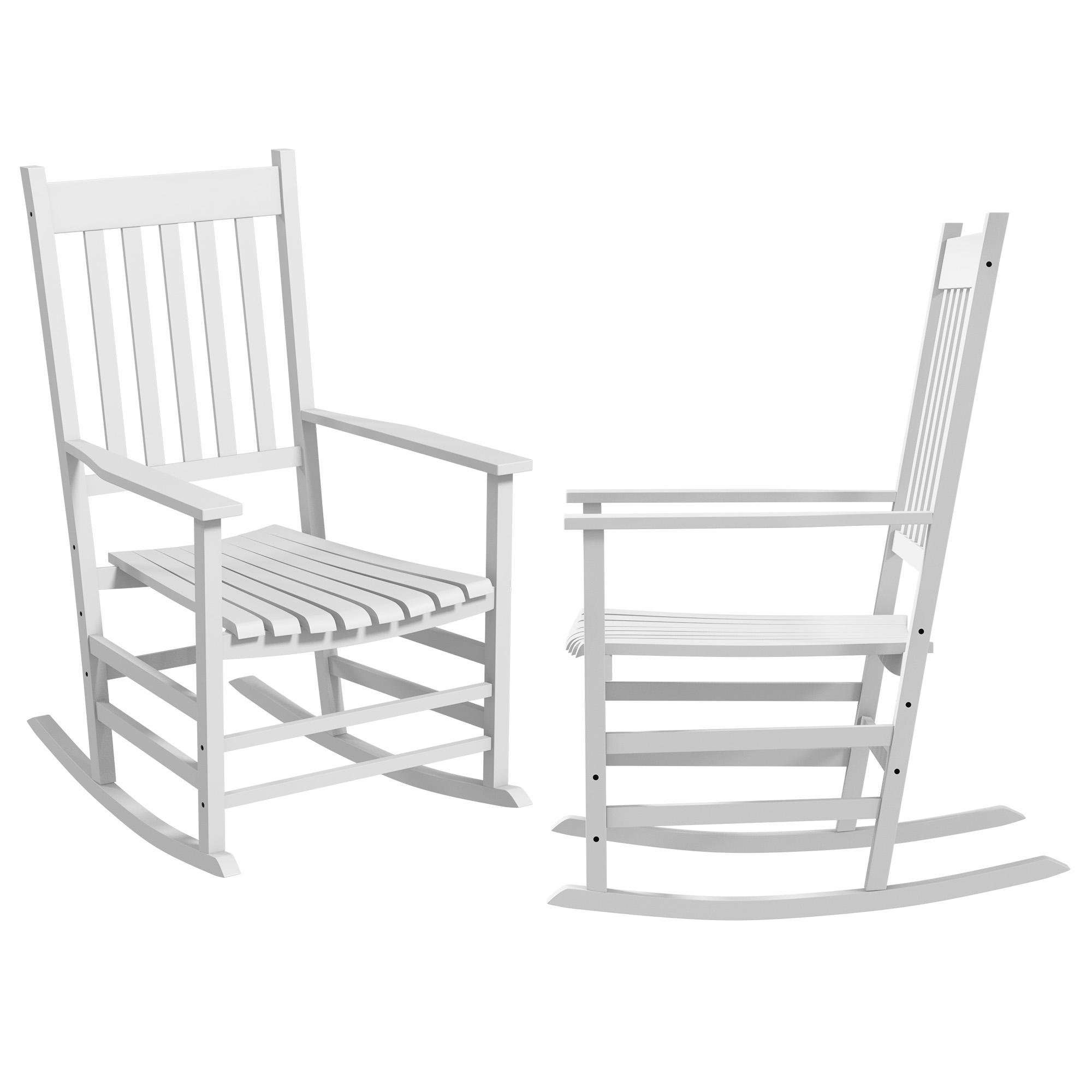 White Poplar Rocking Chairs with High Back, Set of 2