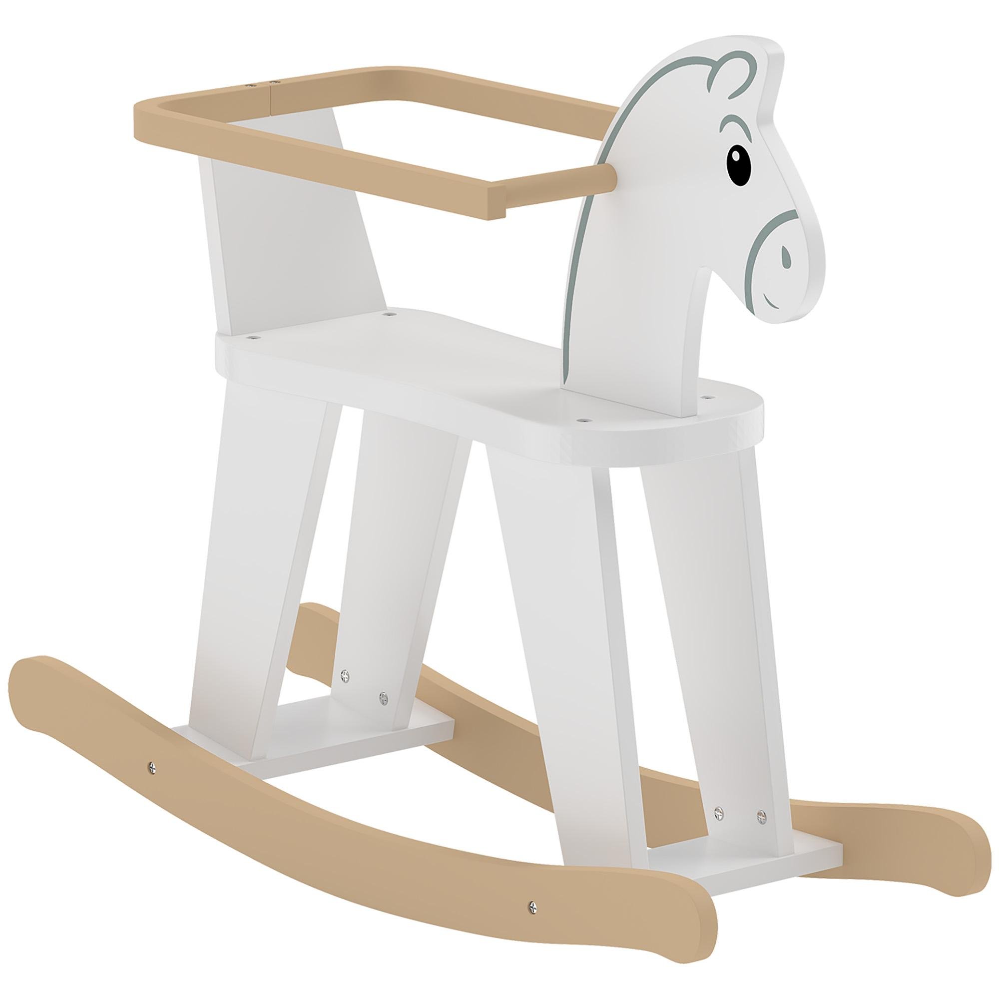 White Wooden Rocking Horse with Removable Fence