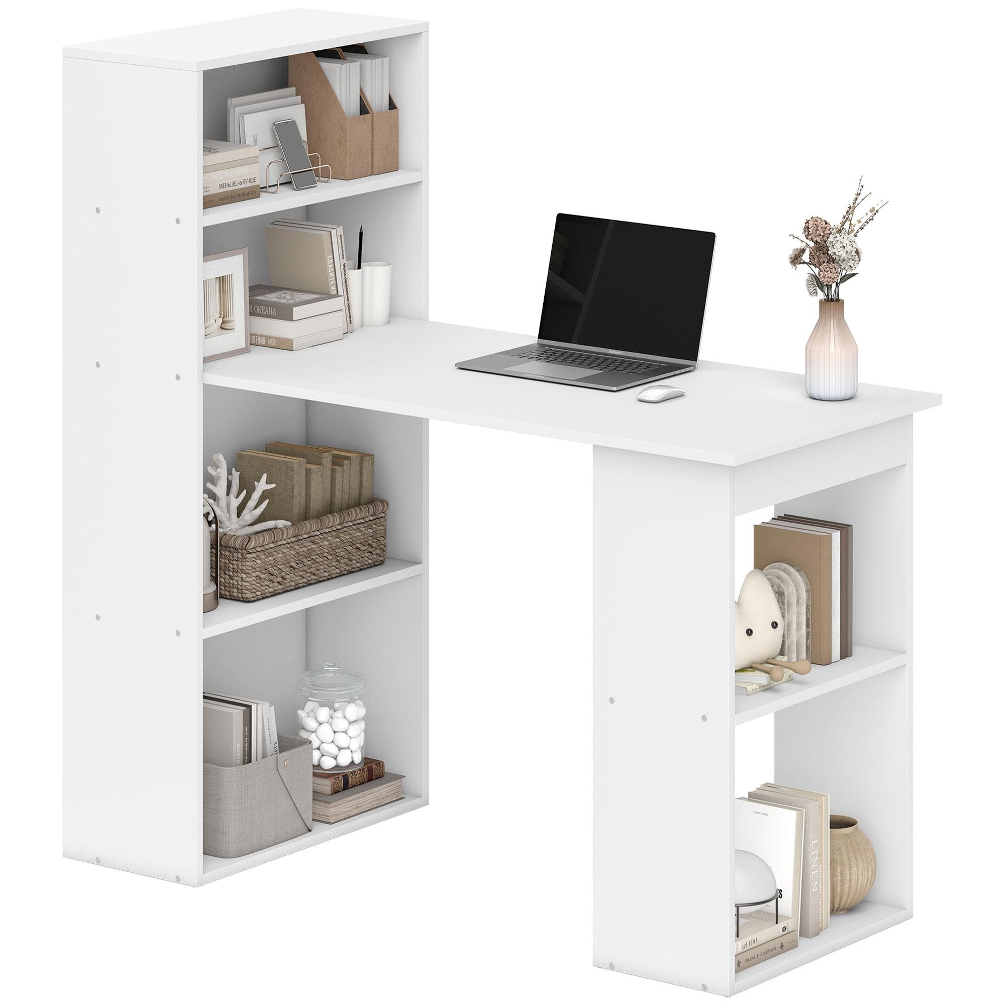 White 47.2-Inch Writing Desk with 6 Shelves