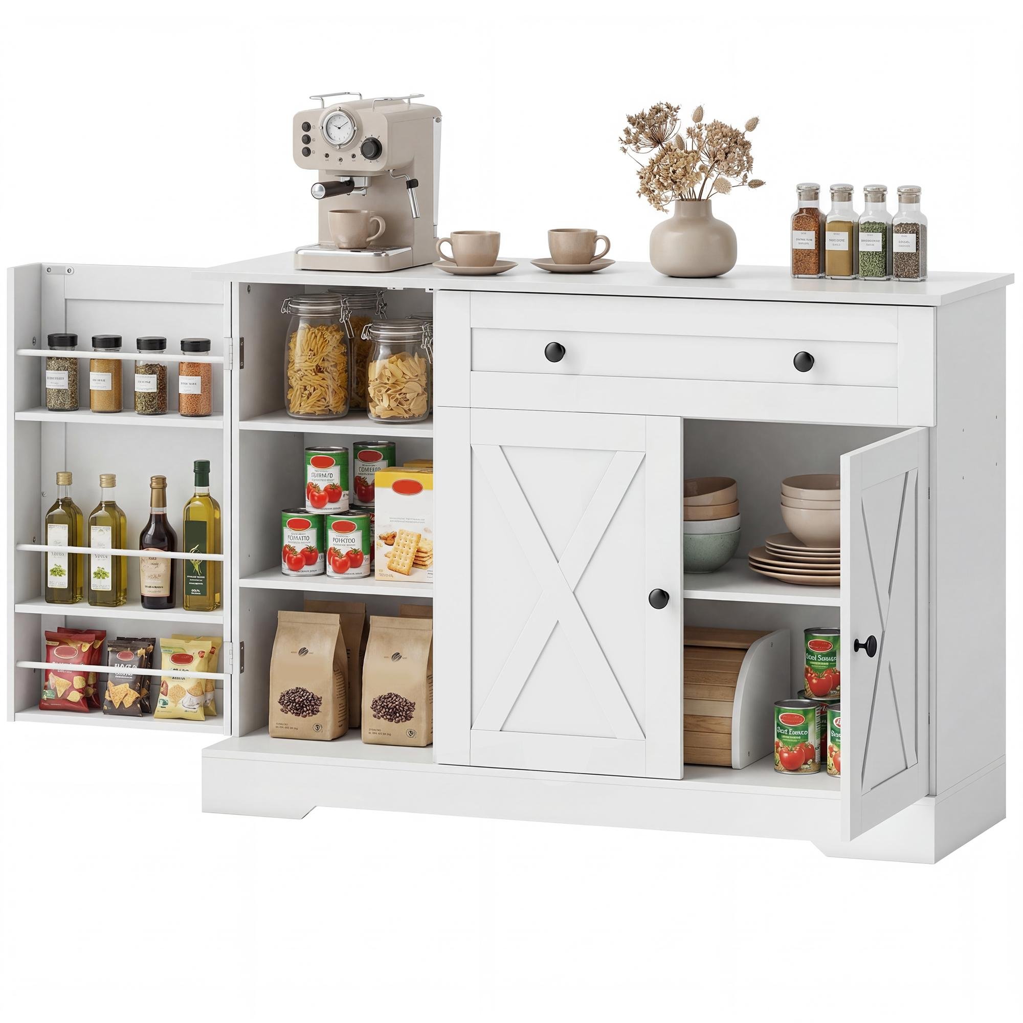White X Panel Buffet Cabinet with Adjustable Shelves