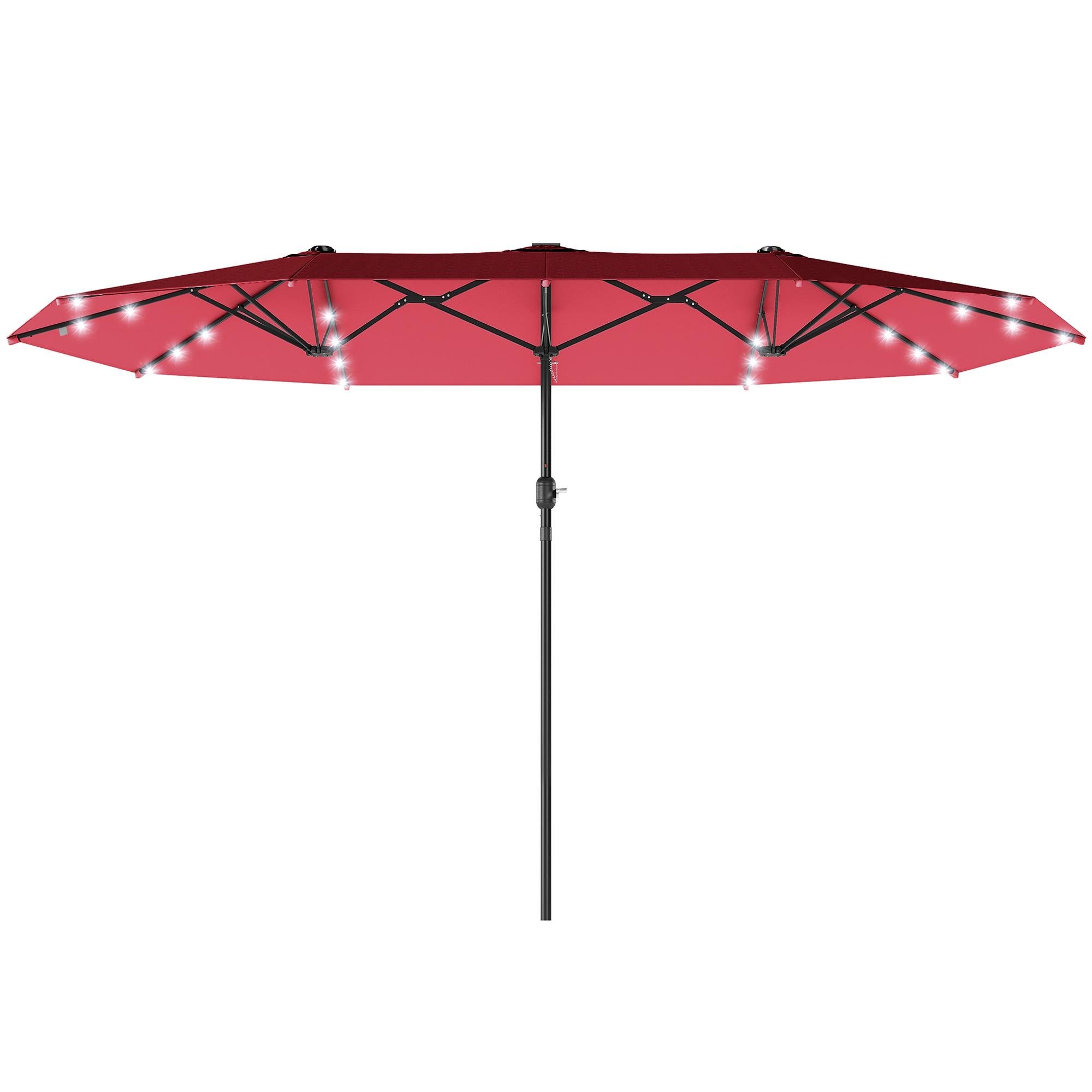 Wine Red Twin Parasol with Solar LED Lights, 173.2 in