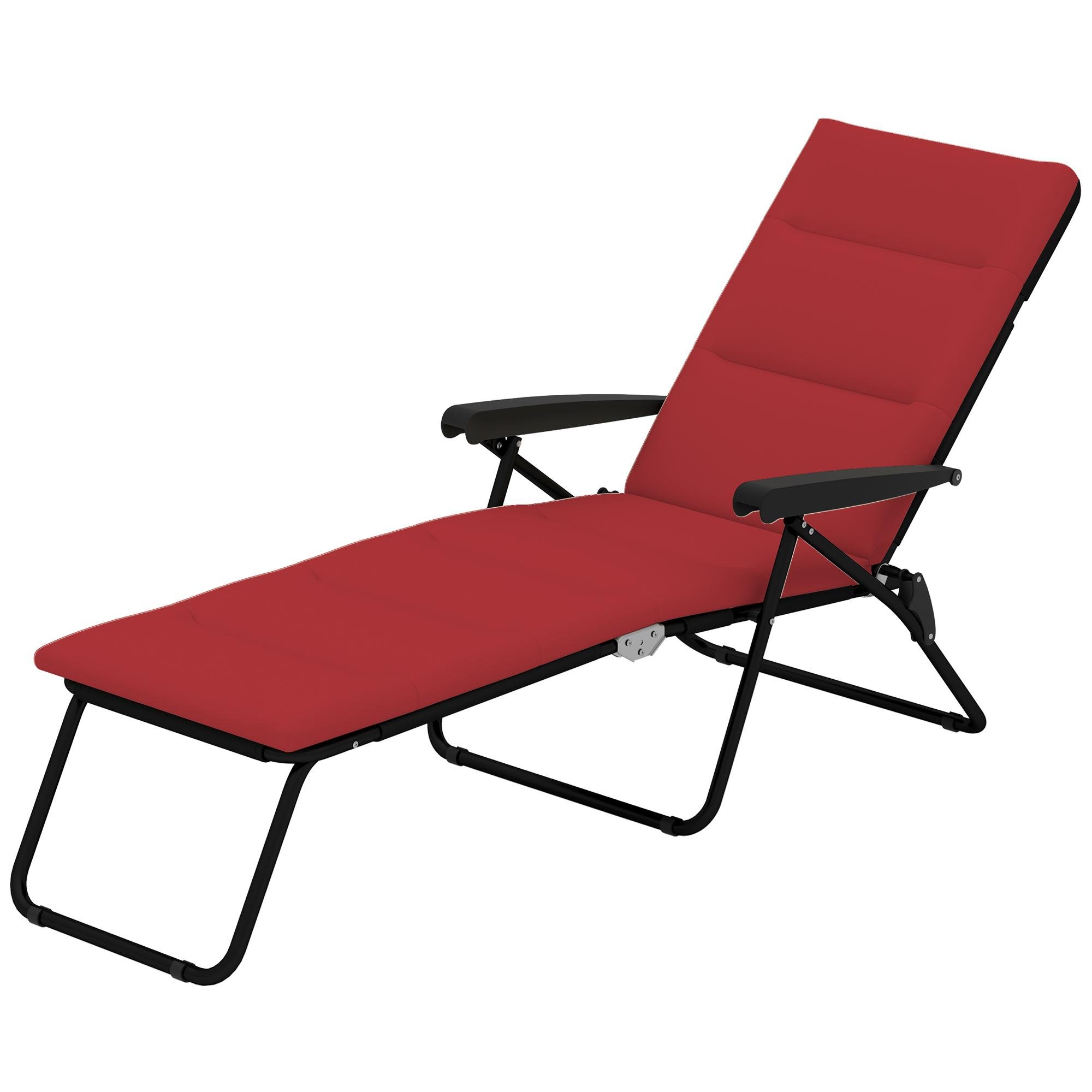 Wine Red Padded Lounger, 6-Position Folding Chair