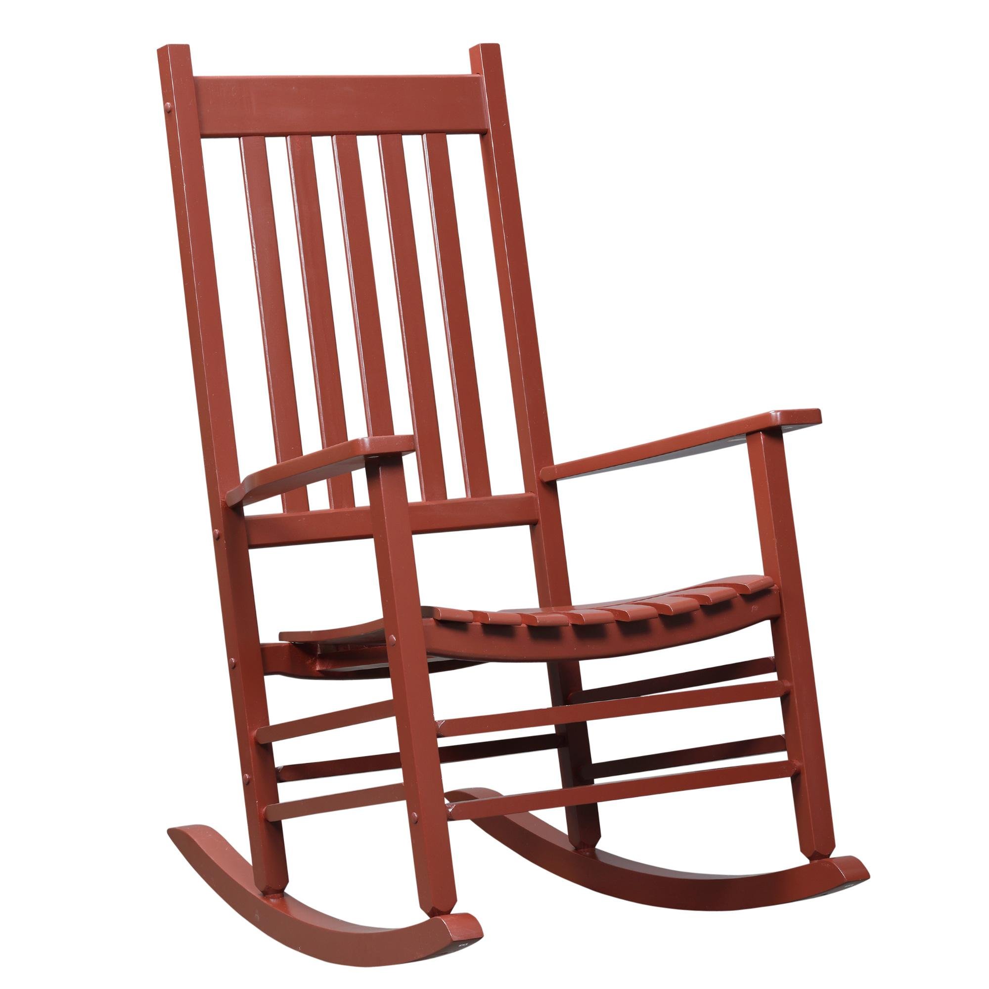 Wine Red Poplar Rocking Chair for Outdoor Relaxing