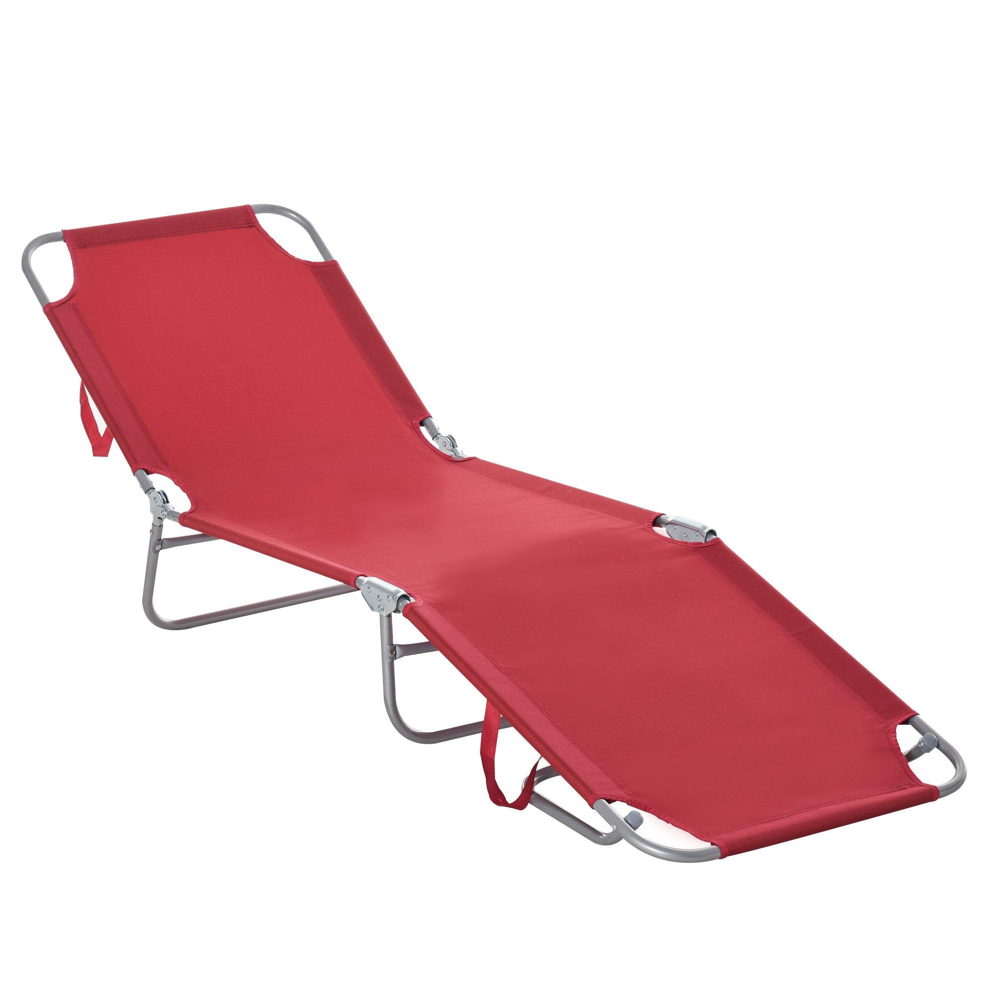 Wine Red Folding Sun Lounger with Adjustable Backrest