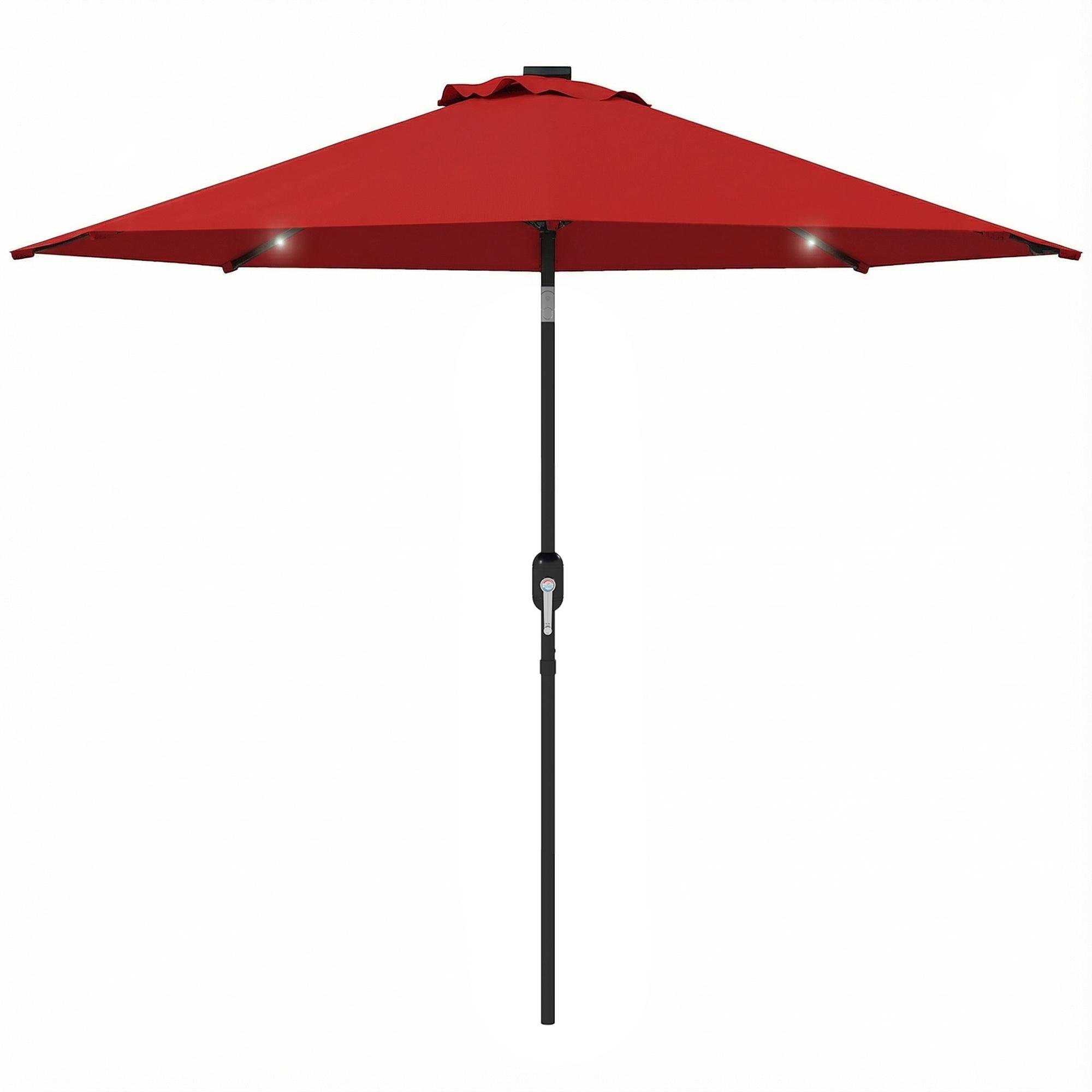 Wine Red Solar Patio Umbrella with 24 LED Lights