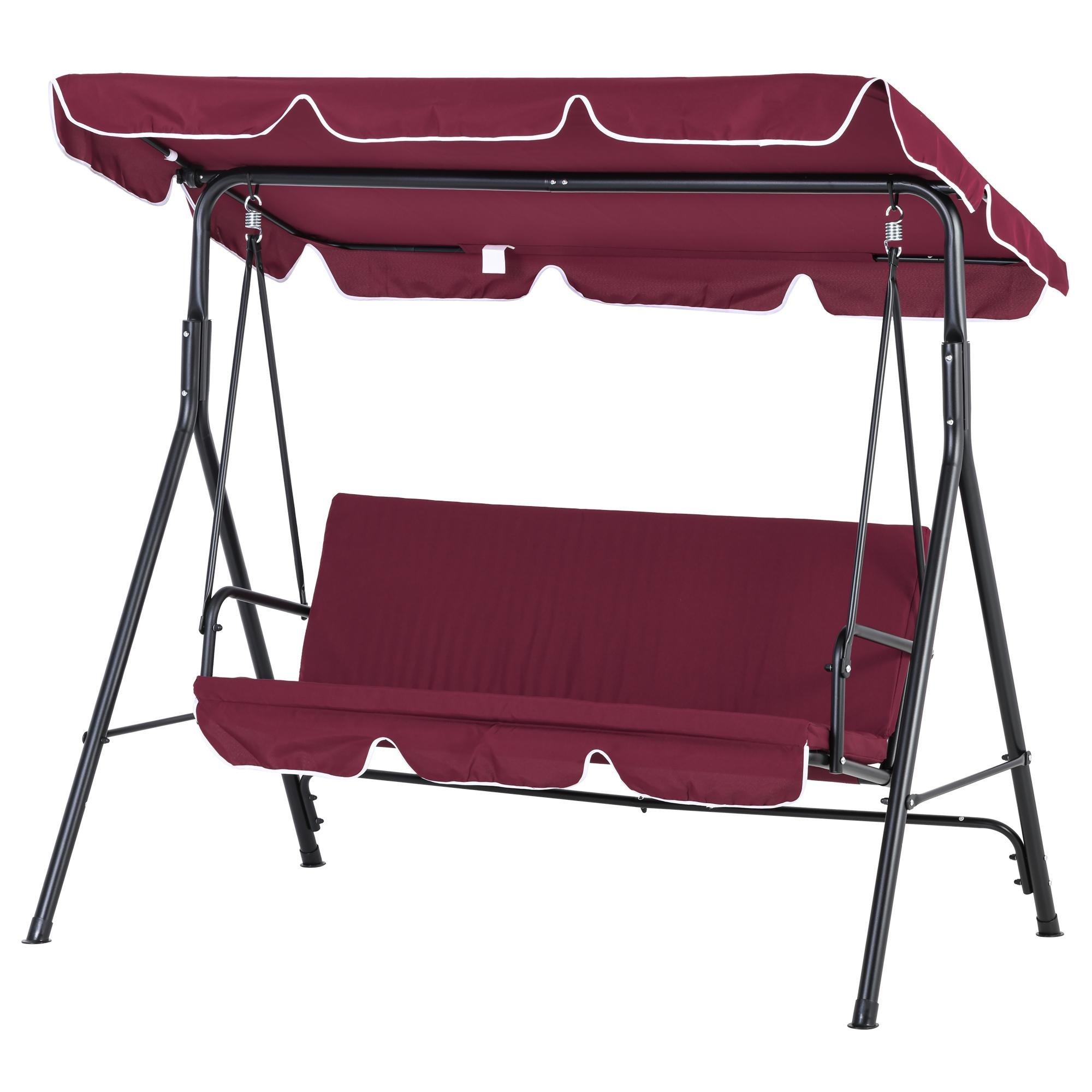 Wine Red Patio Swing with Adjustable Canopy for Three
