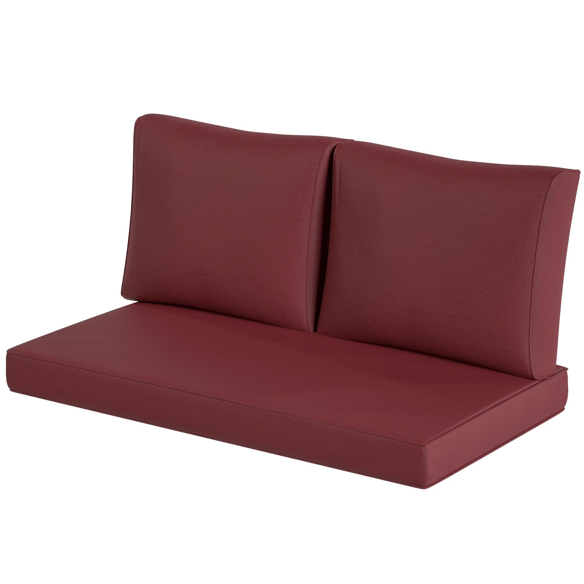 Wine Red Loveseat Cushions with Backrests, 3-Piece Set