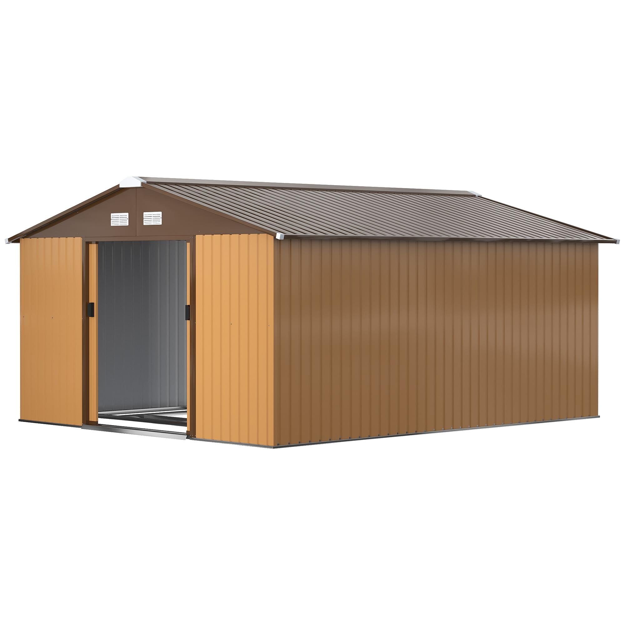 Yellow 11x13 Galvanized Shed with Foundation Kit for Garden Storage