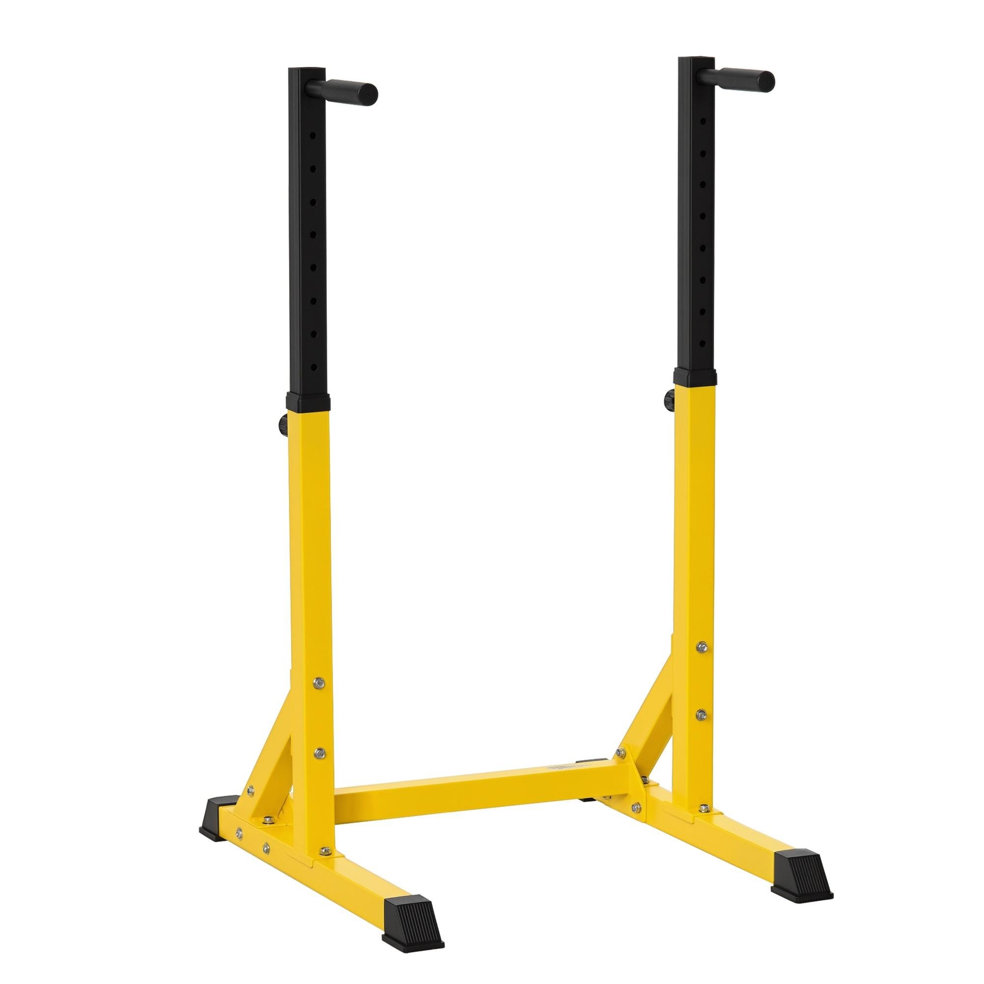 Yellow adjustable dip station with 10 height levels