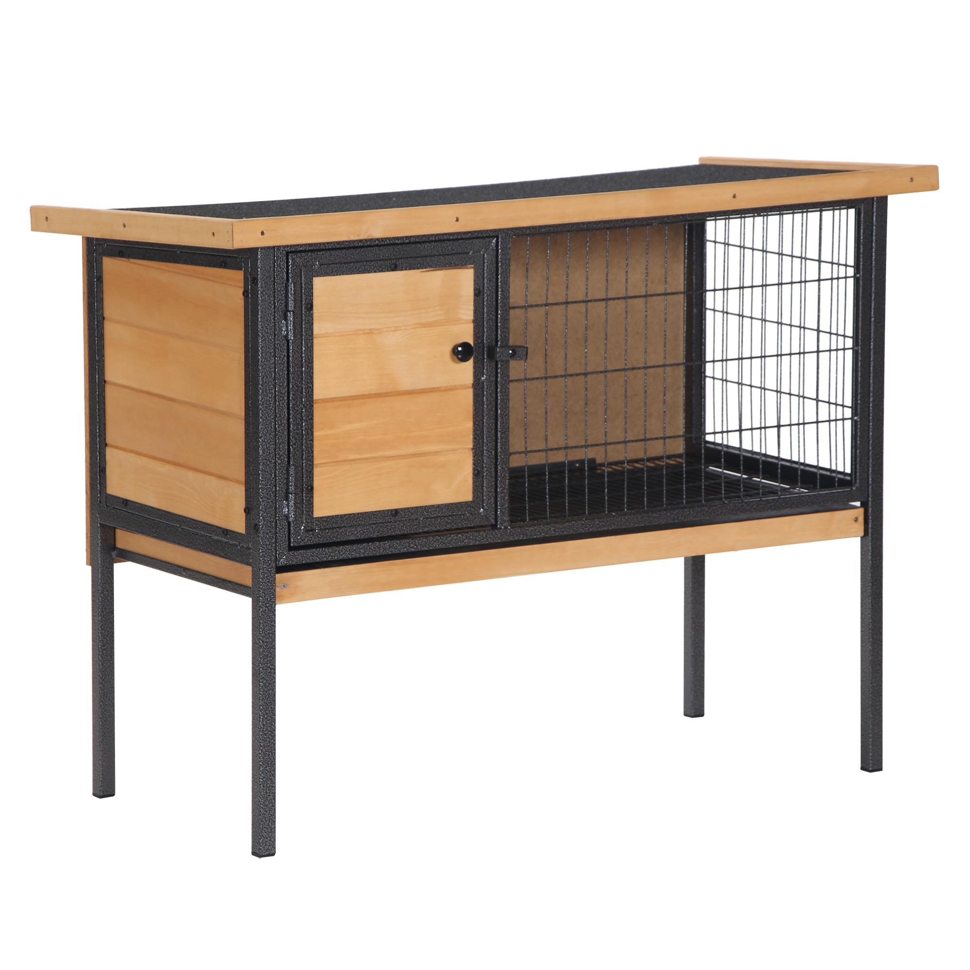 Yellow Metal Frame Rabbit Hutch with Openable Roof, 36 in