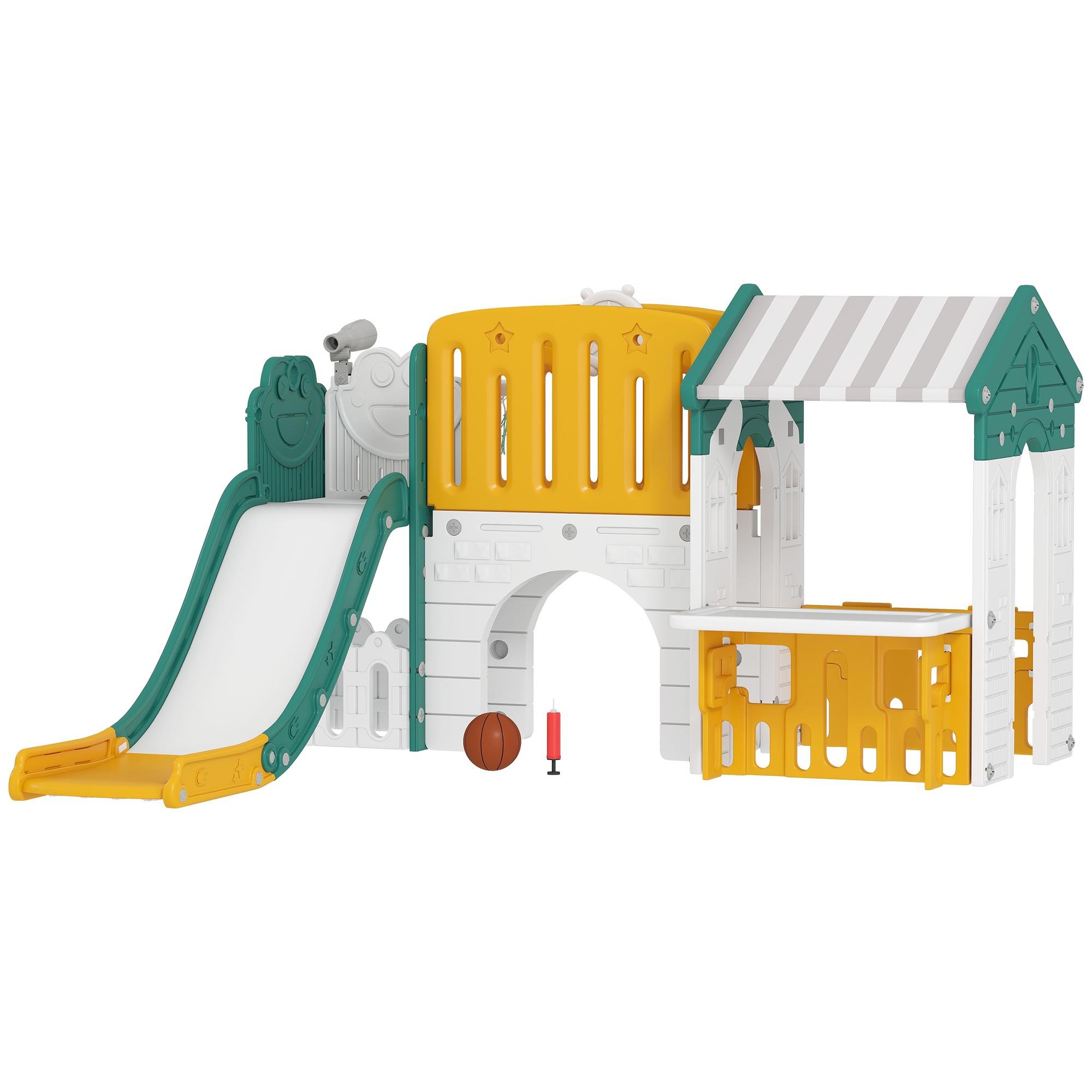 Yellow 7-in-1 Toddler Slide with Playhouse