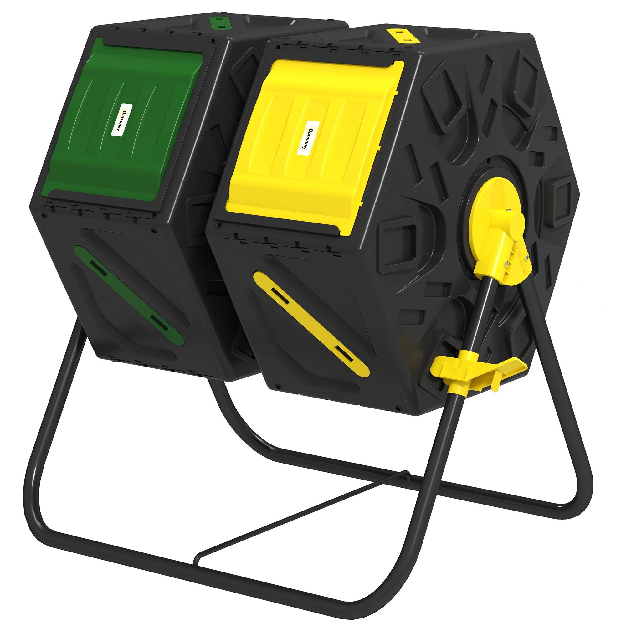 Yellow Green Compost Tumbler, Dual Chamber 130L