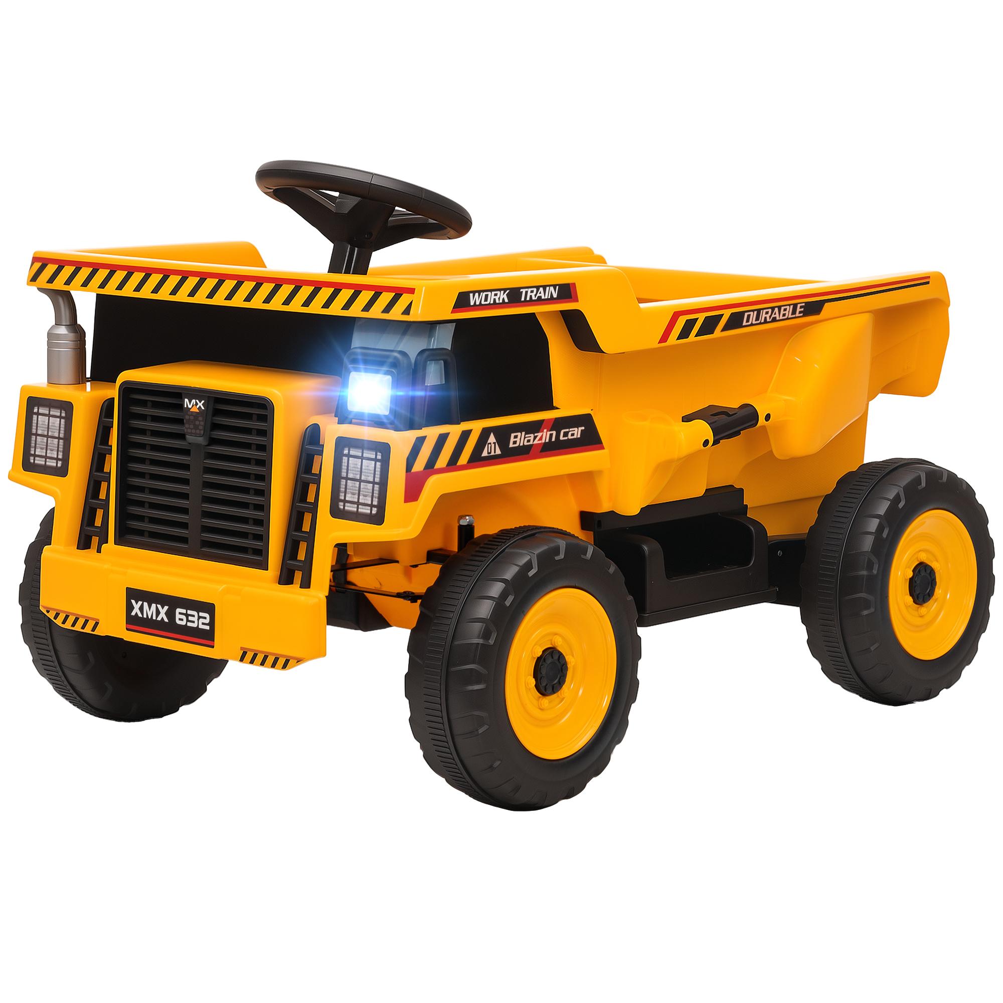 Yellow Ride-On Dump Truck with Electric Dump Bed