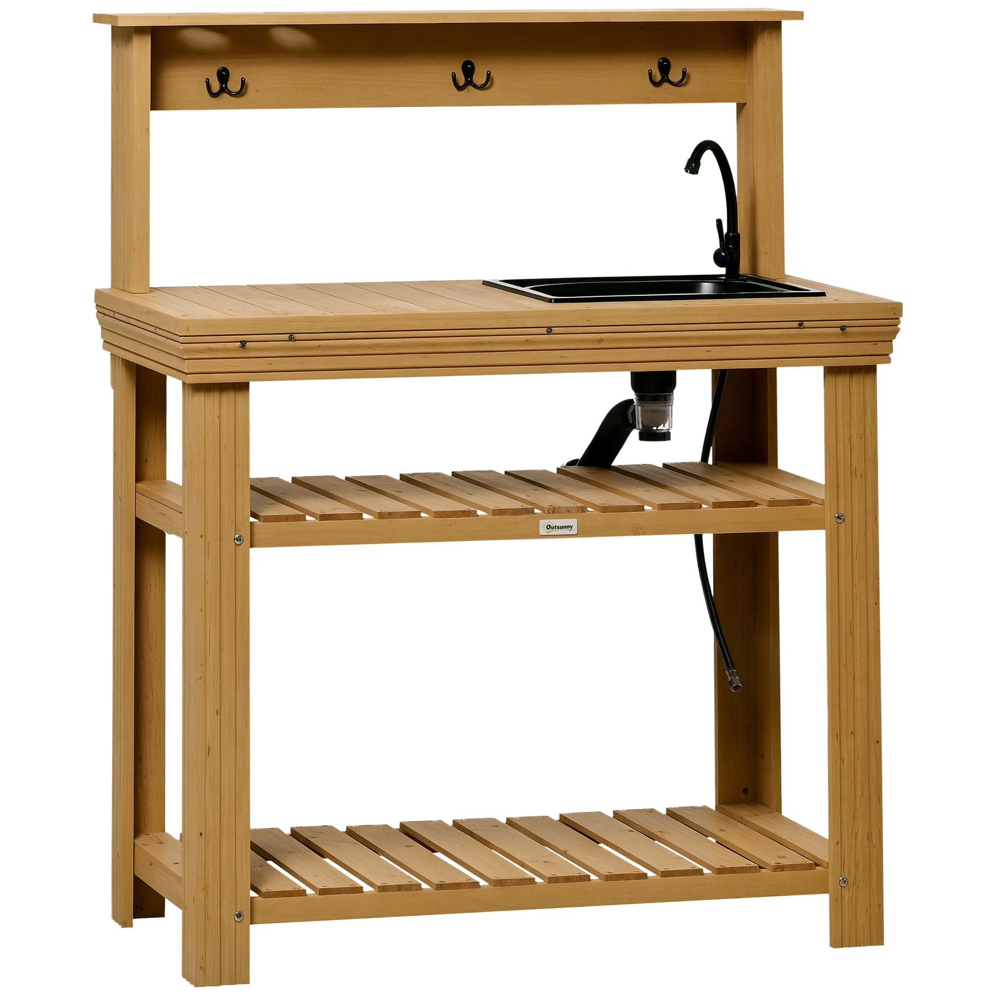 Yellow Firwood Potting Bench with Removable Sink