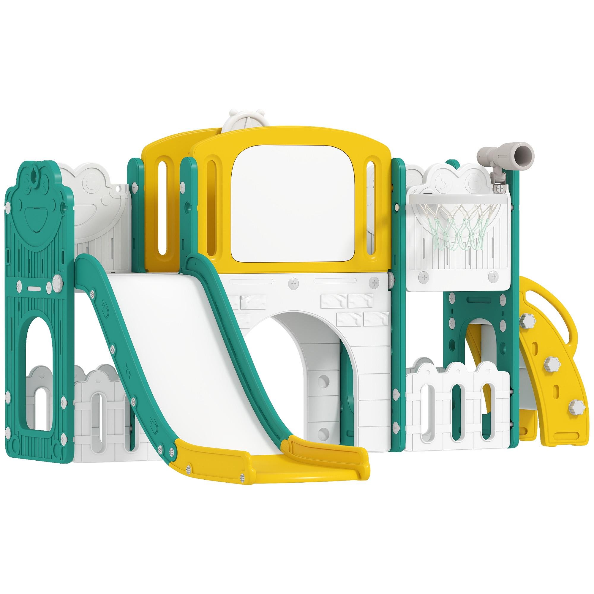 Yellow HDPE Toddler Play Centre with Slide and Basketball Hoop