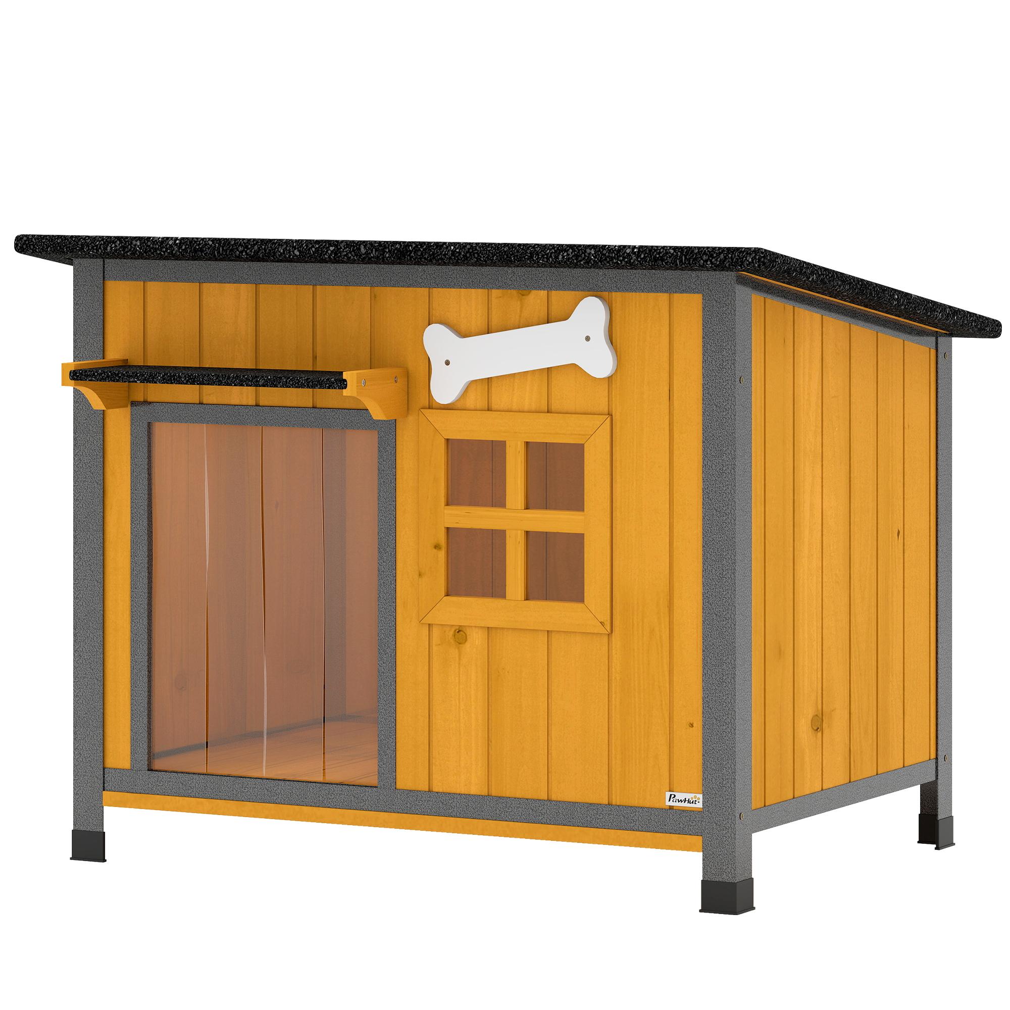 Yellow Outdoor Dog House with Steel Frame, Openable Roof