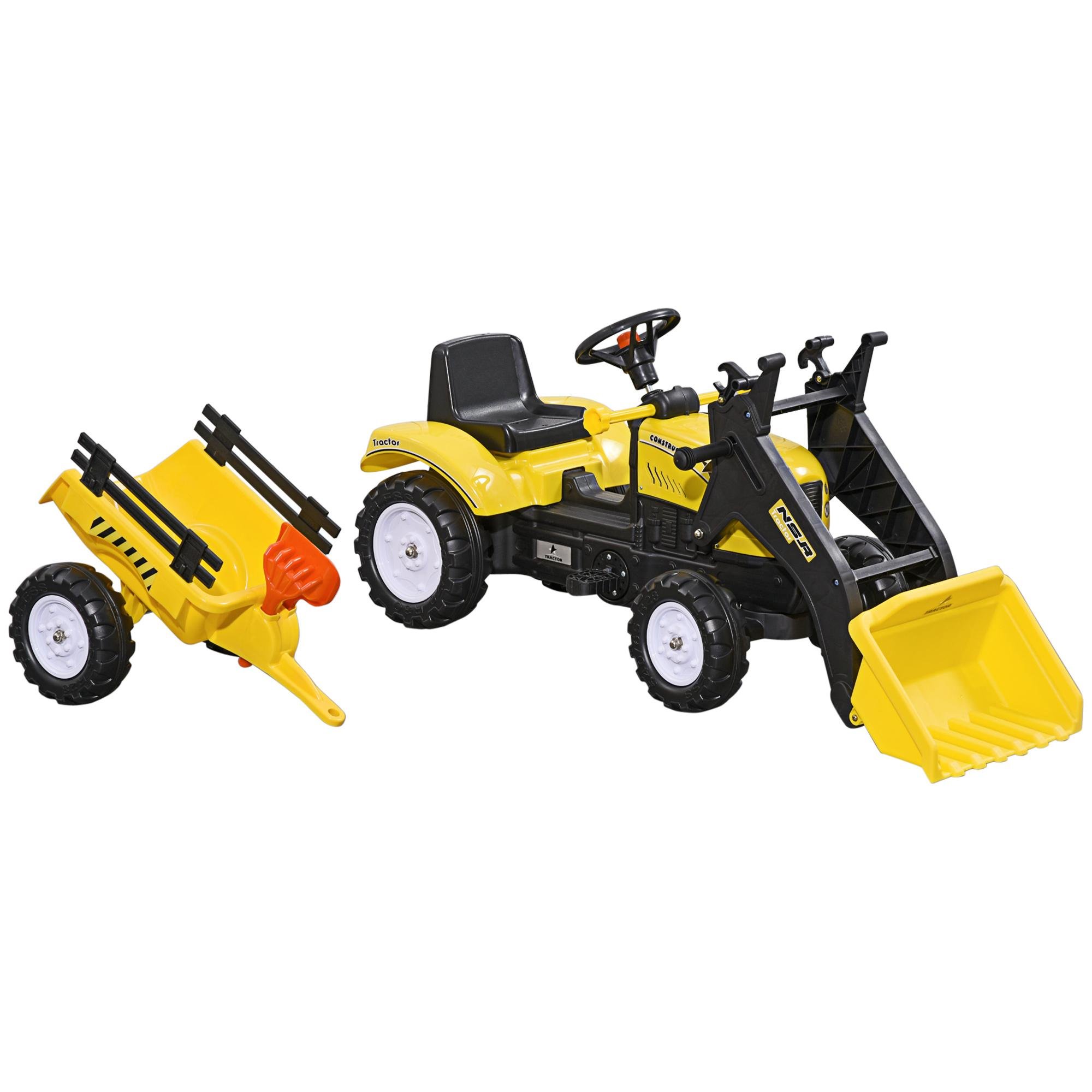 Pedal Ride-On Loader with Lift Bucket and Trailer