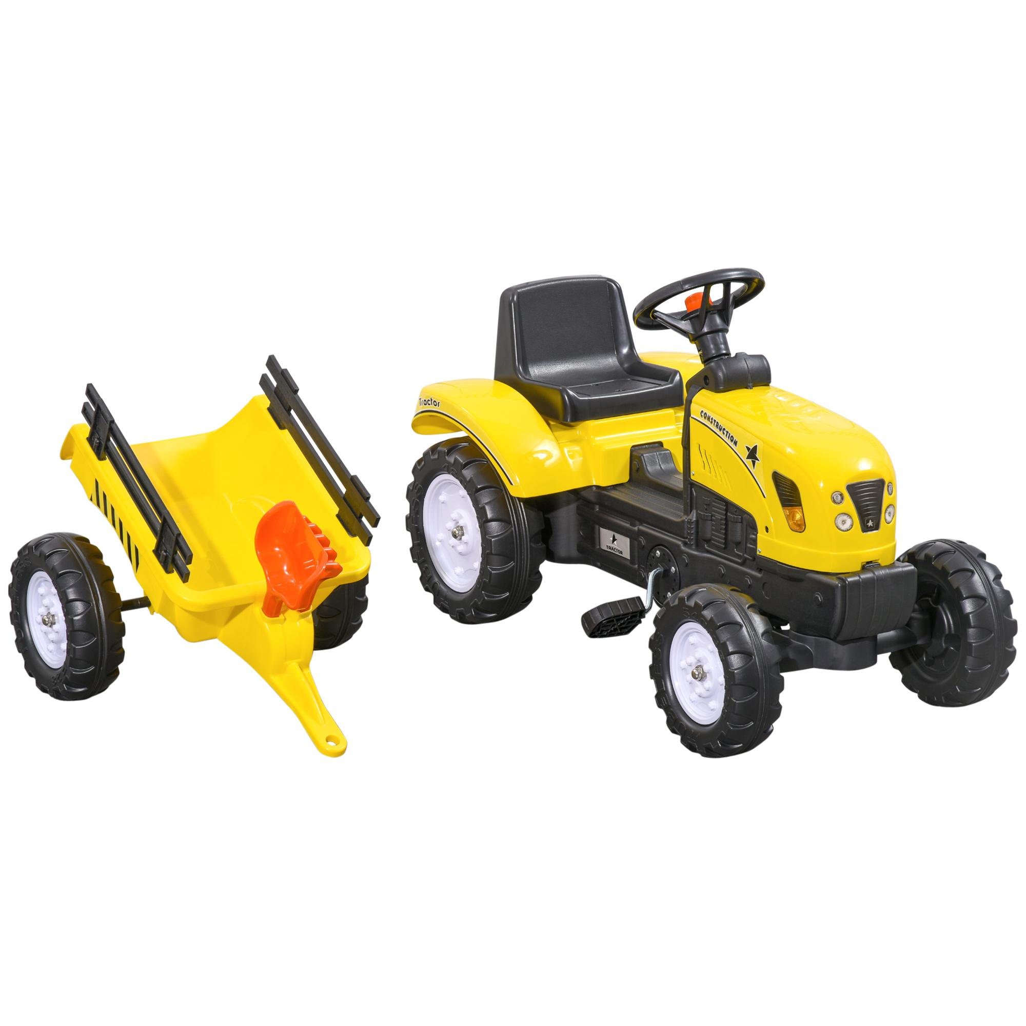 Yellow Pedal Tractor Trailer with Forward and Reverse Pedals