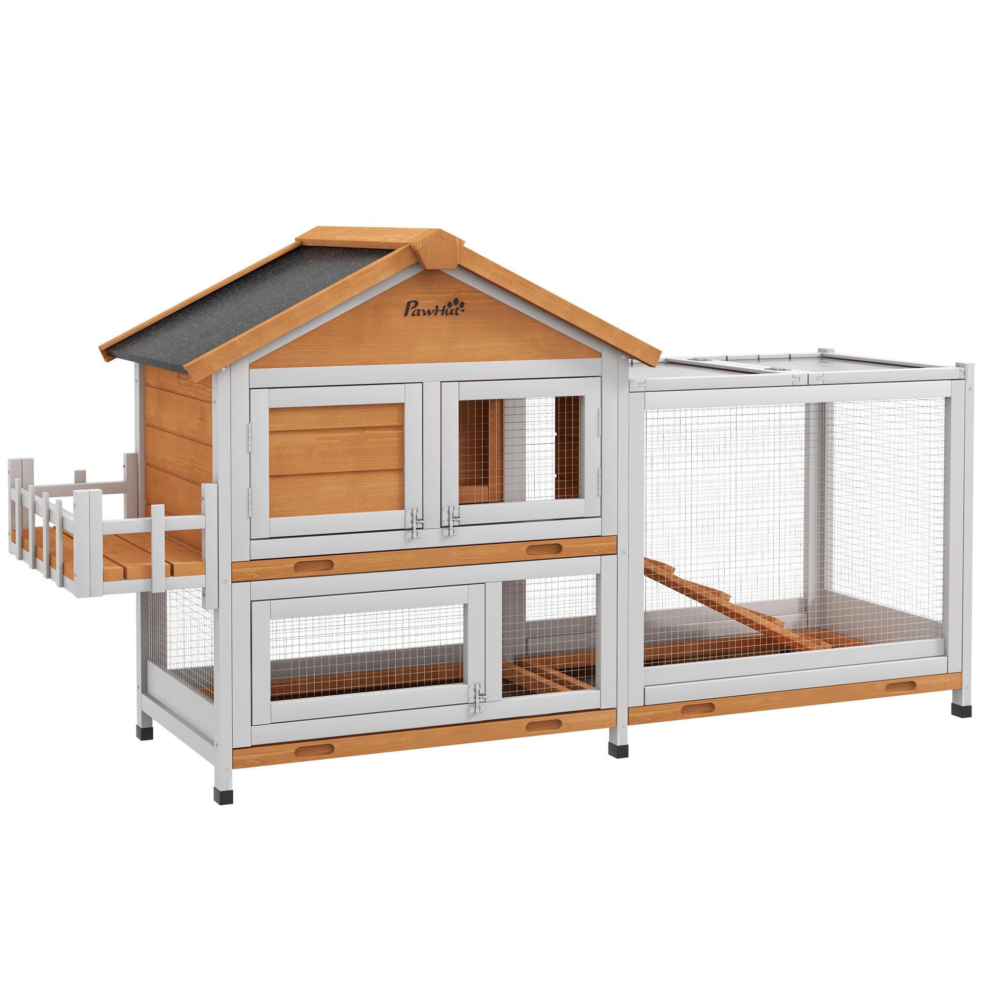 Yellow Fir Rabbit Hutch with Openable Roof, 166 cm